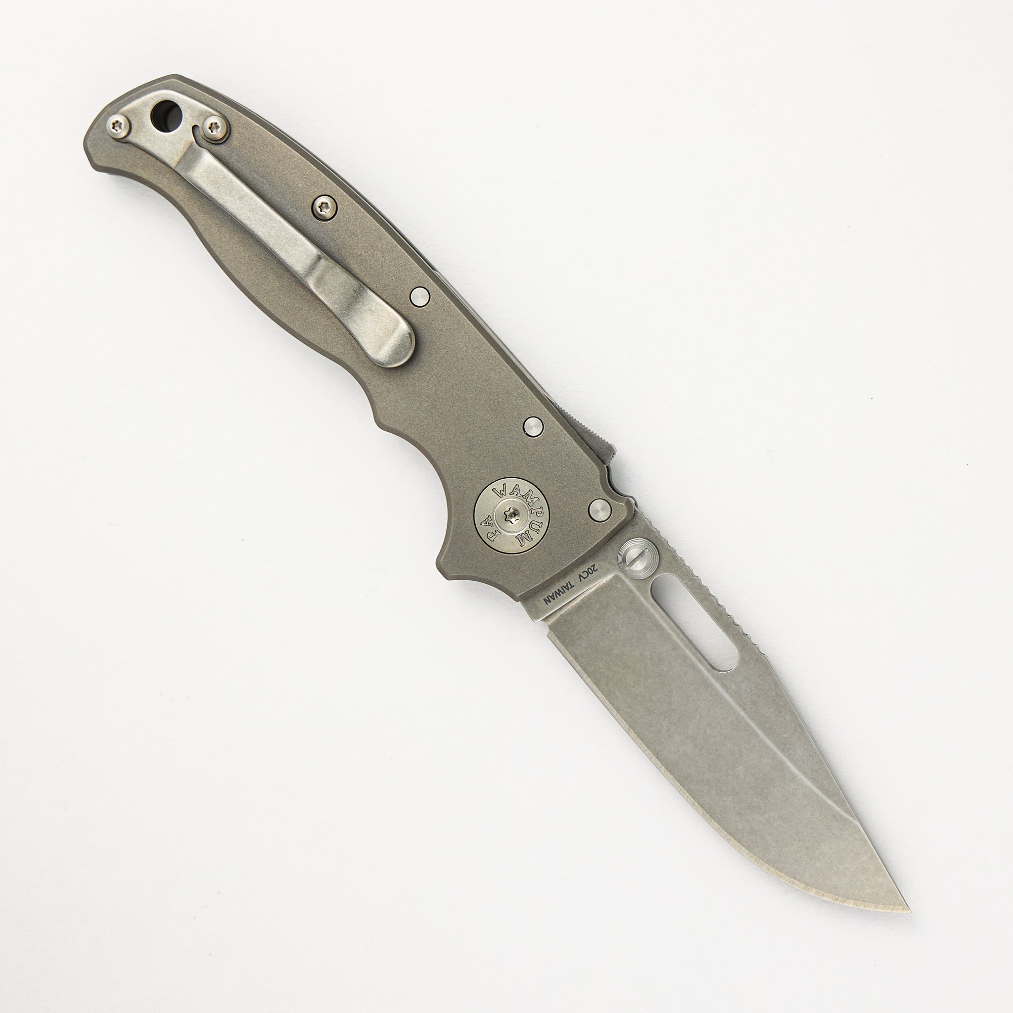 AD20.5 20CV Smooth Titanium Handle Clip Point Stonewash Blade