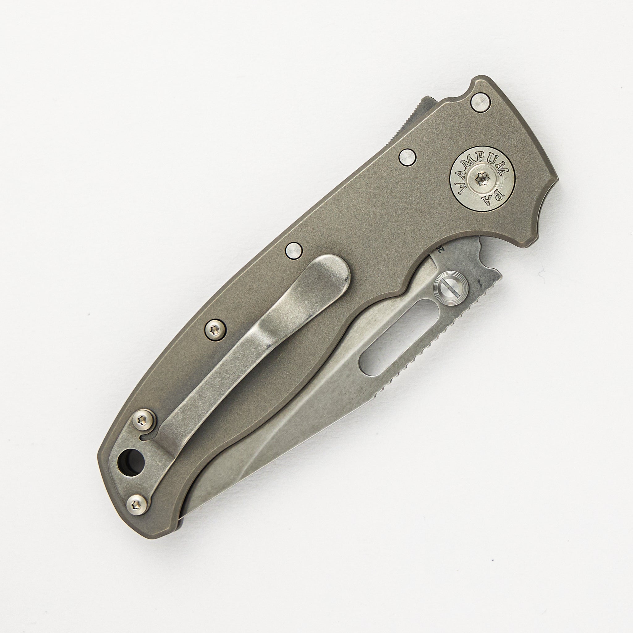 AD20.5 20CV Smooth Titanium Handle Clip Point Stonewash Blade