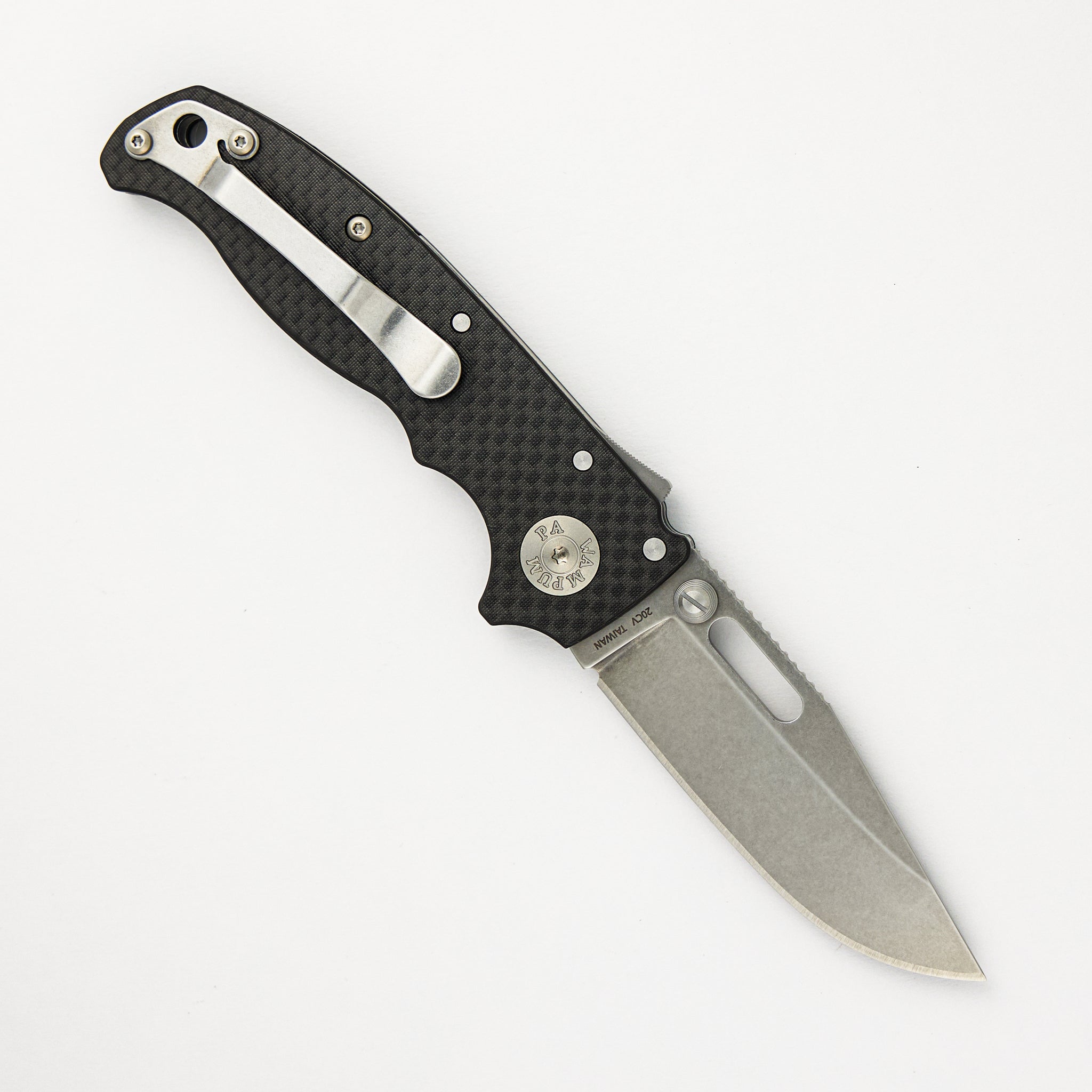 AD20.5 20CV Carbon Fiber Handle Clip Point Stonewash Blade