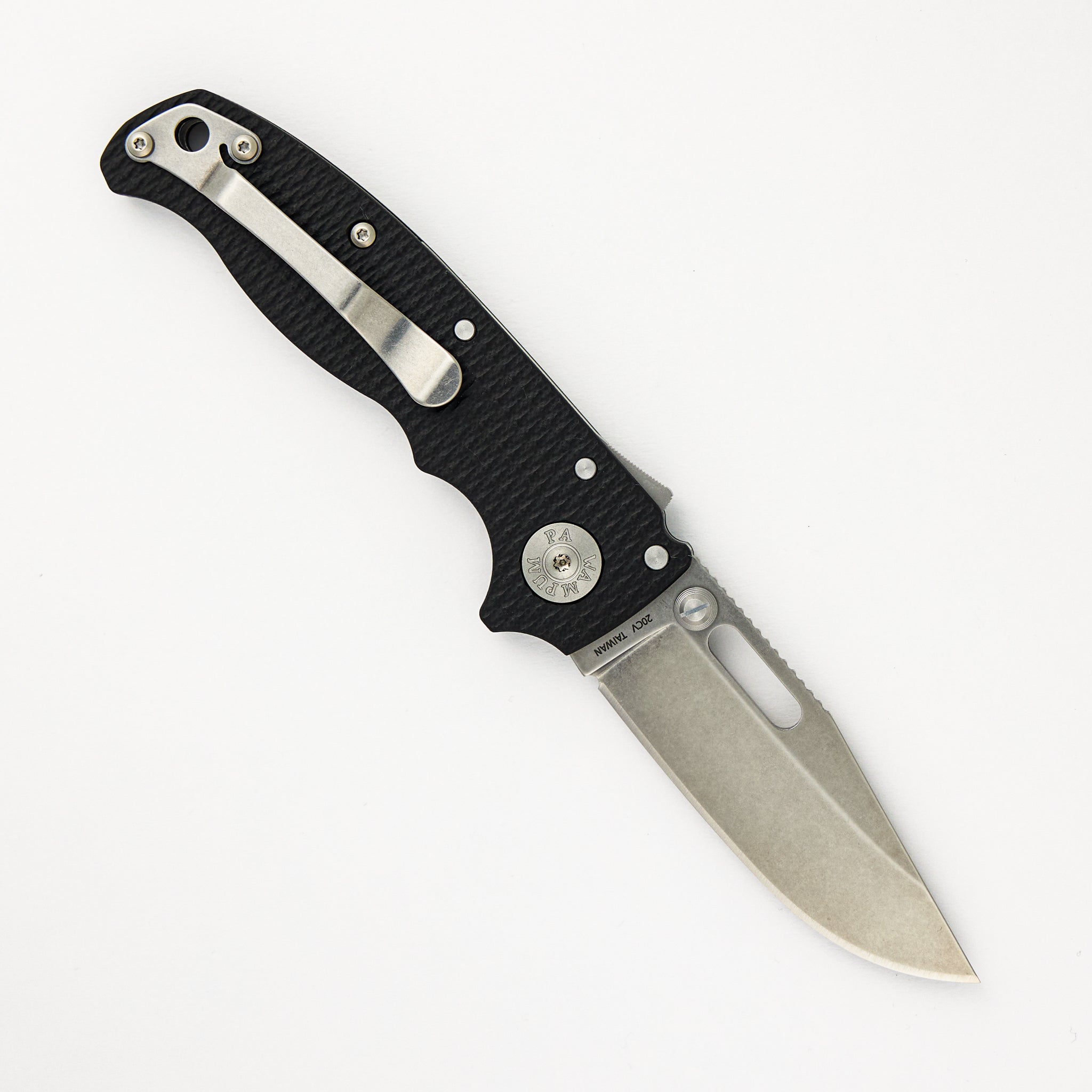 AD20.5 20CV Black G10 Handle Clip Point Stonewash Blade