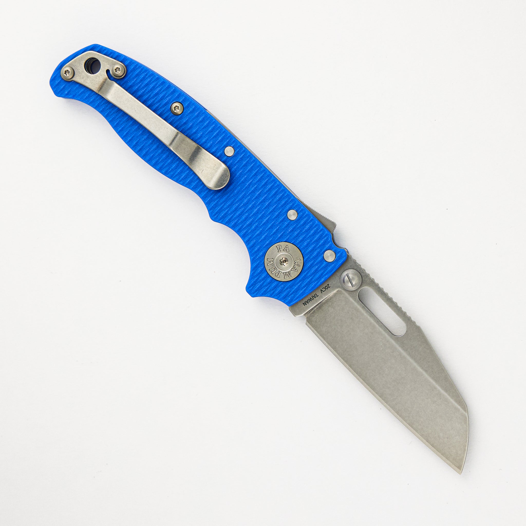 AD20.5 20CV Blue G10 Handle Shark Foot Stonewash Blade