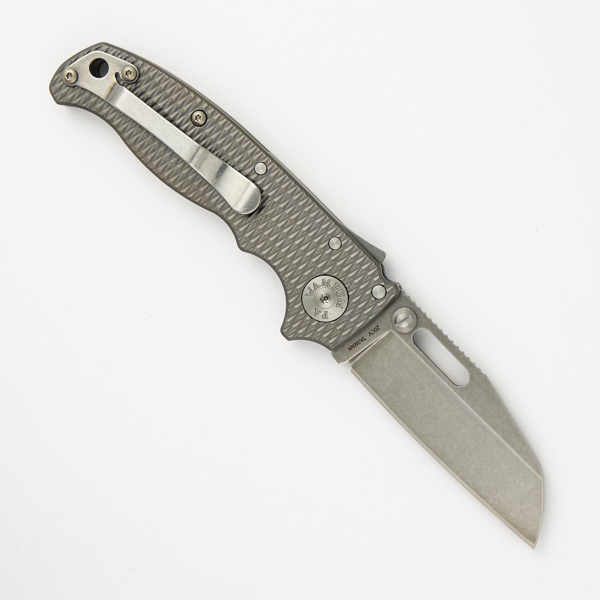AD20.5 20CV Milled Textured Titanium Handle Shark Foot Stonewash Blade