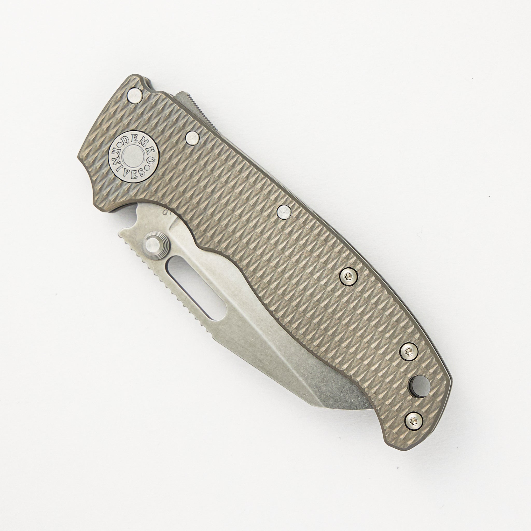 AD20.5 20CV Milled Textured Titanium Handle Shark Foot Stonewash Blade