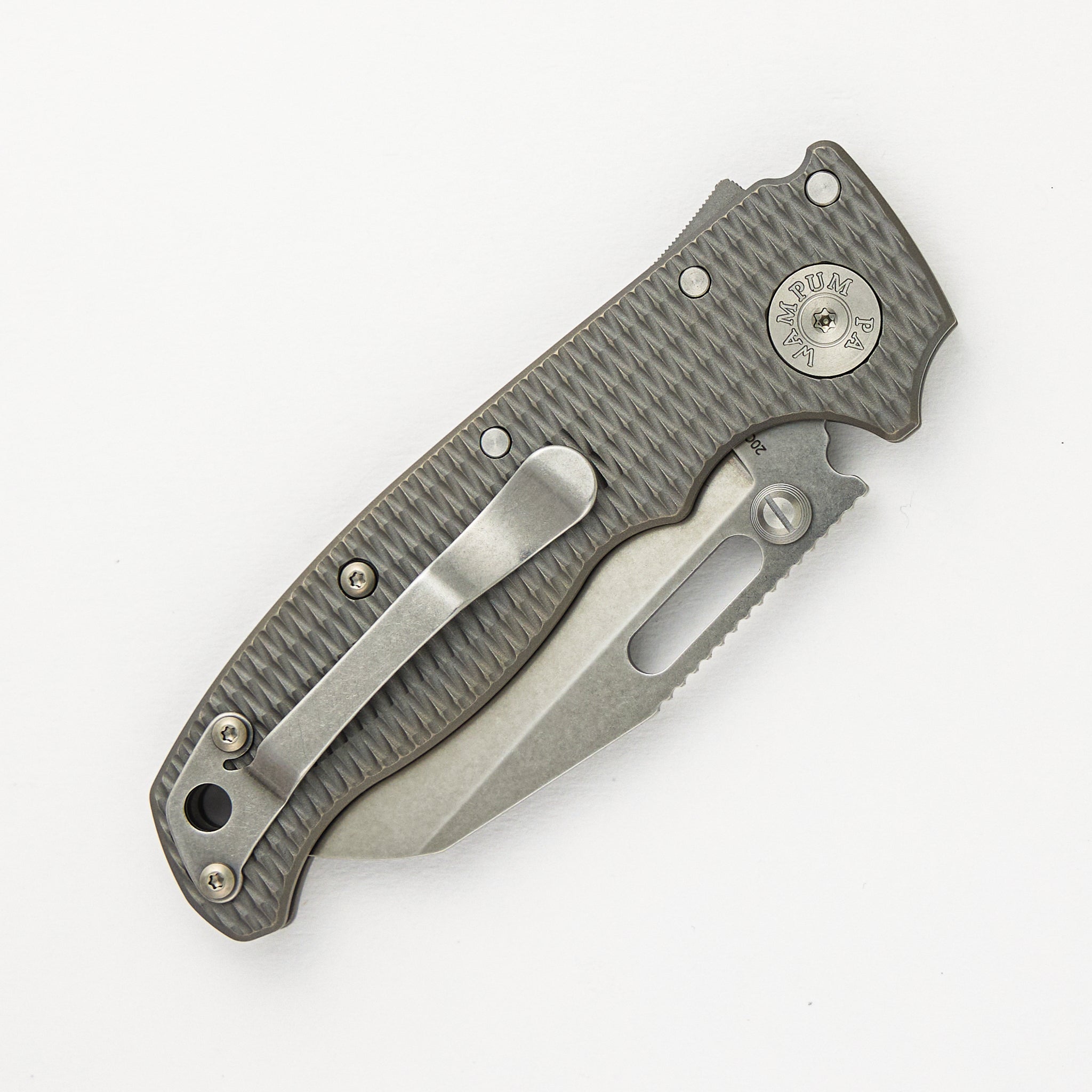 AD20.5 20CV Milled Textured Titanium Handle Shark Foot Stonewash Blade