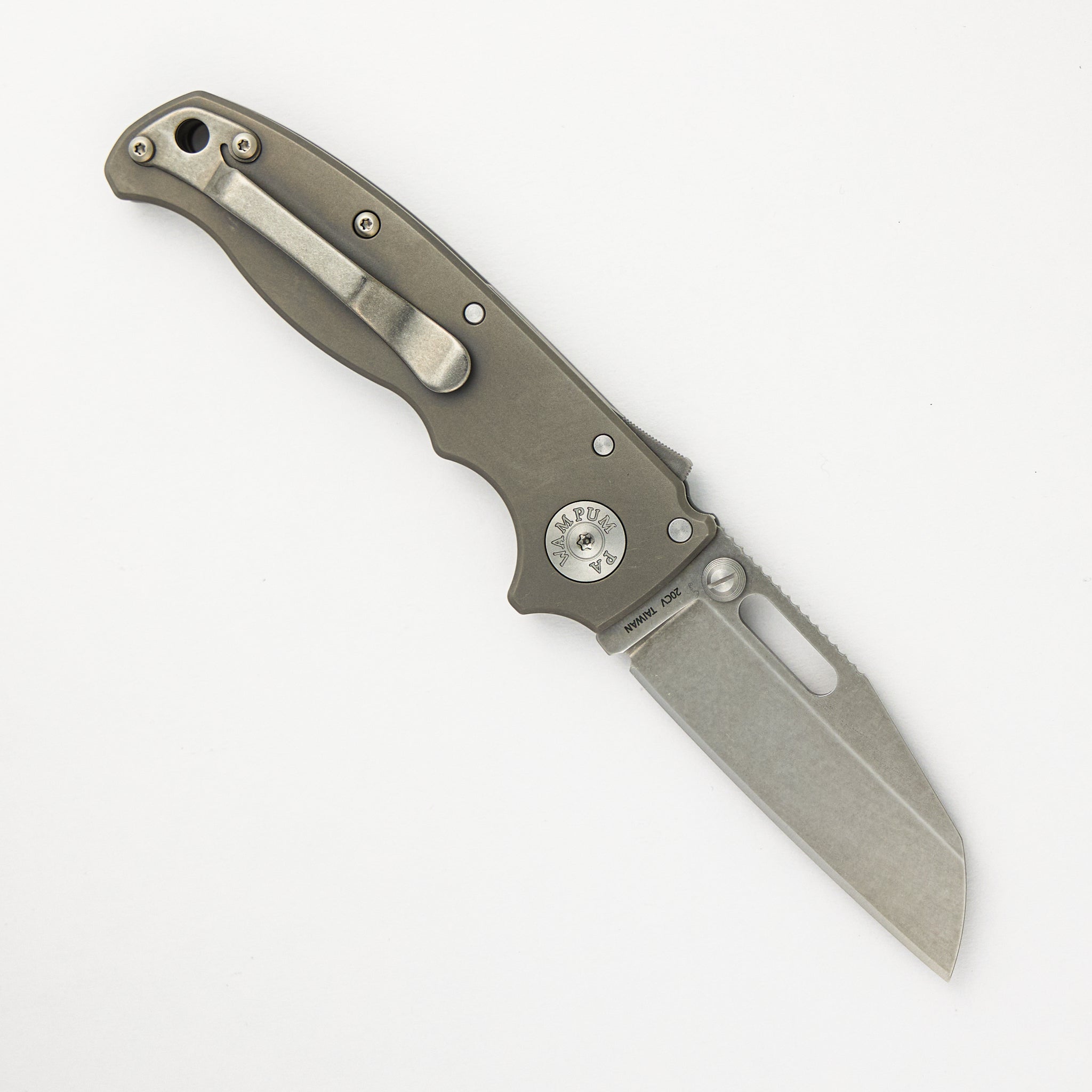 AD20.5 20CV Smooth Titanium Handle Shark Foot Stonewash Blade