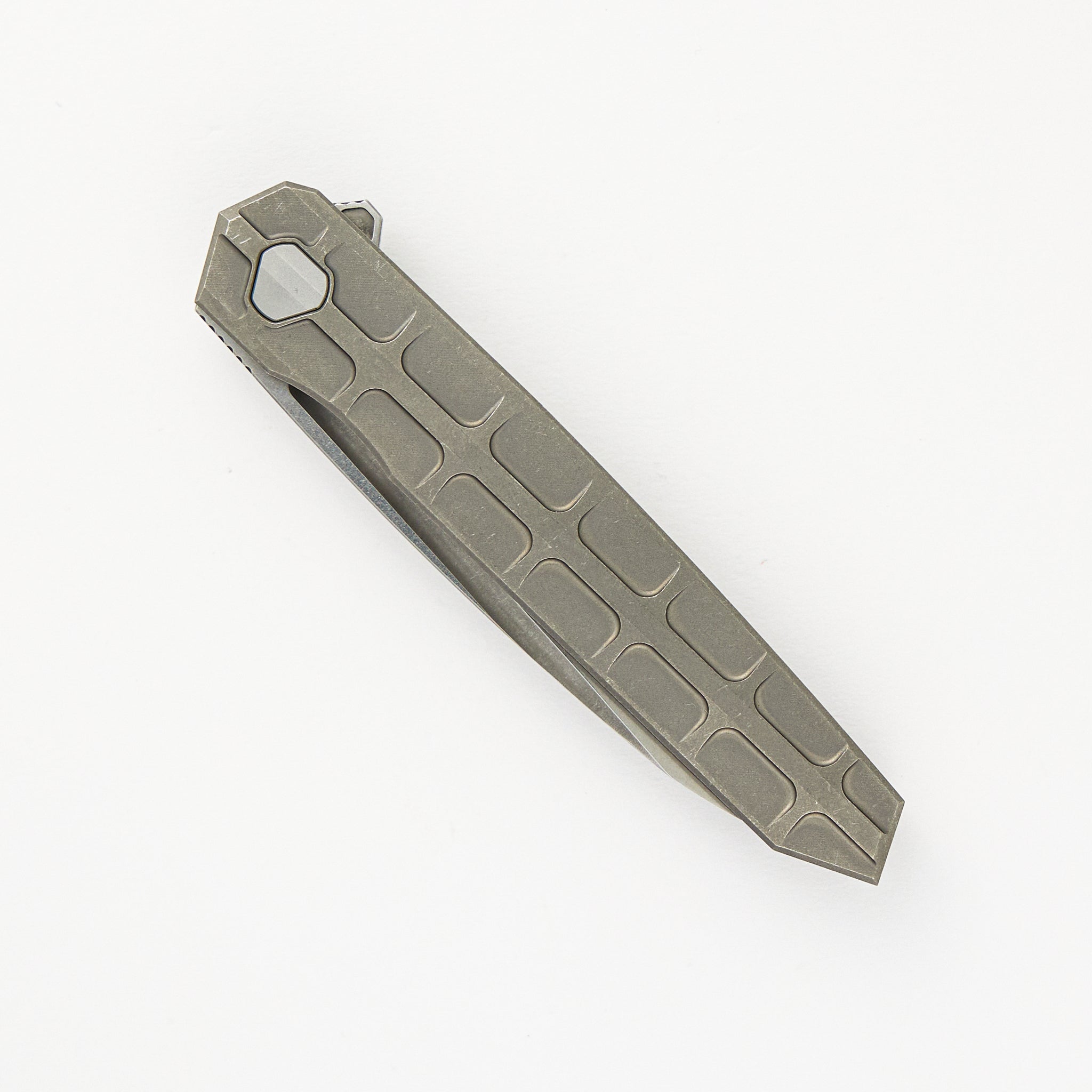 Cypher Mini – Full Tech Series – Stonewashed Ti Handle – Bright Stonewashed M390 Blade