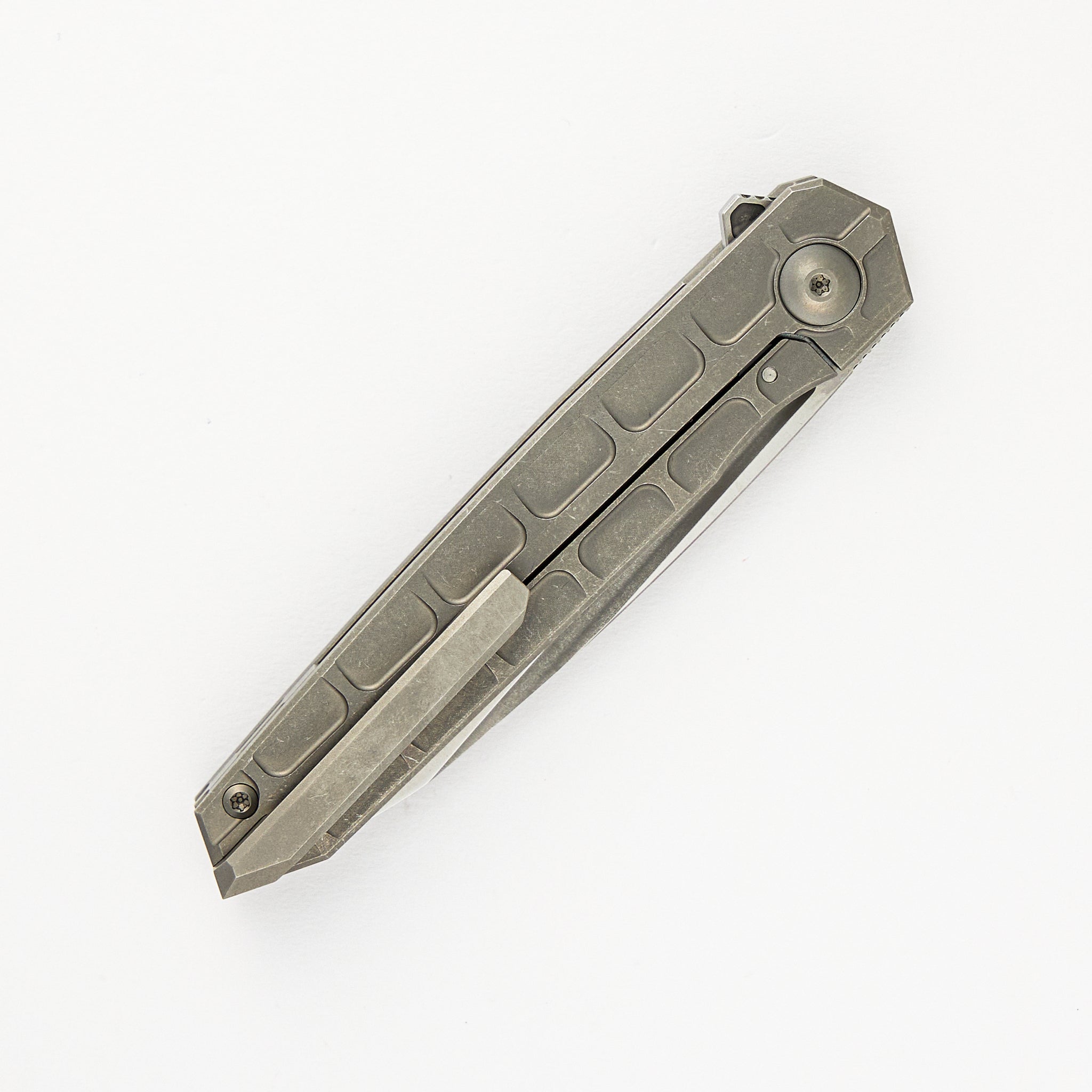 Cypher Mini – Full Tech Series – Stonewashed Ti Handle – Bright Stonewashed M390 Blade