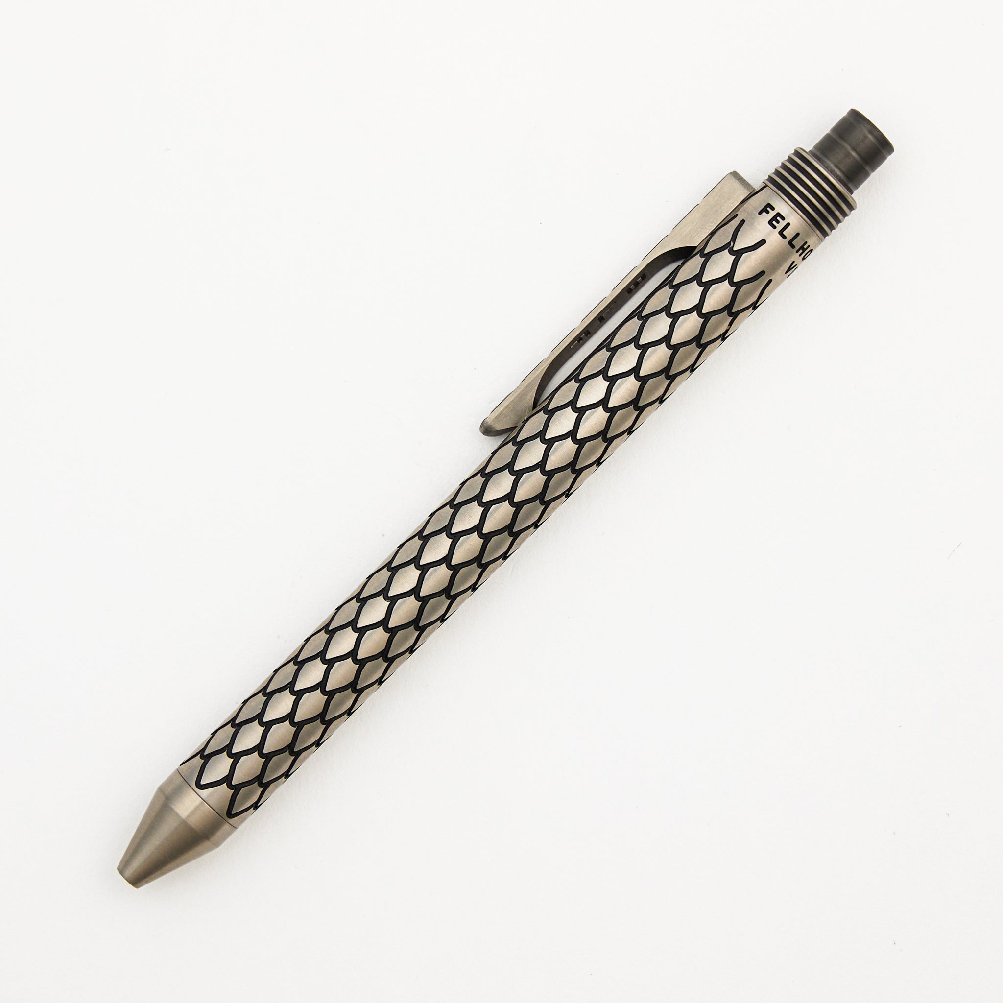 Cptn Axel Full Size TiClicker Pen - Titanium Tuxedo Dragon W/ Zirconium Button - Dragon Clip