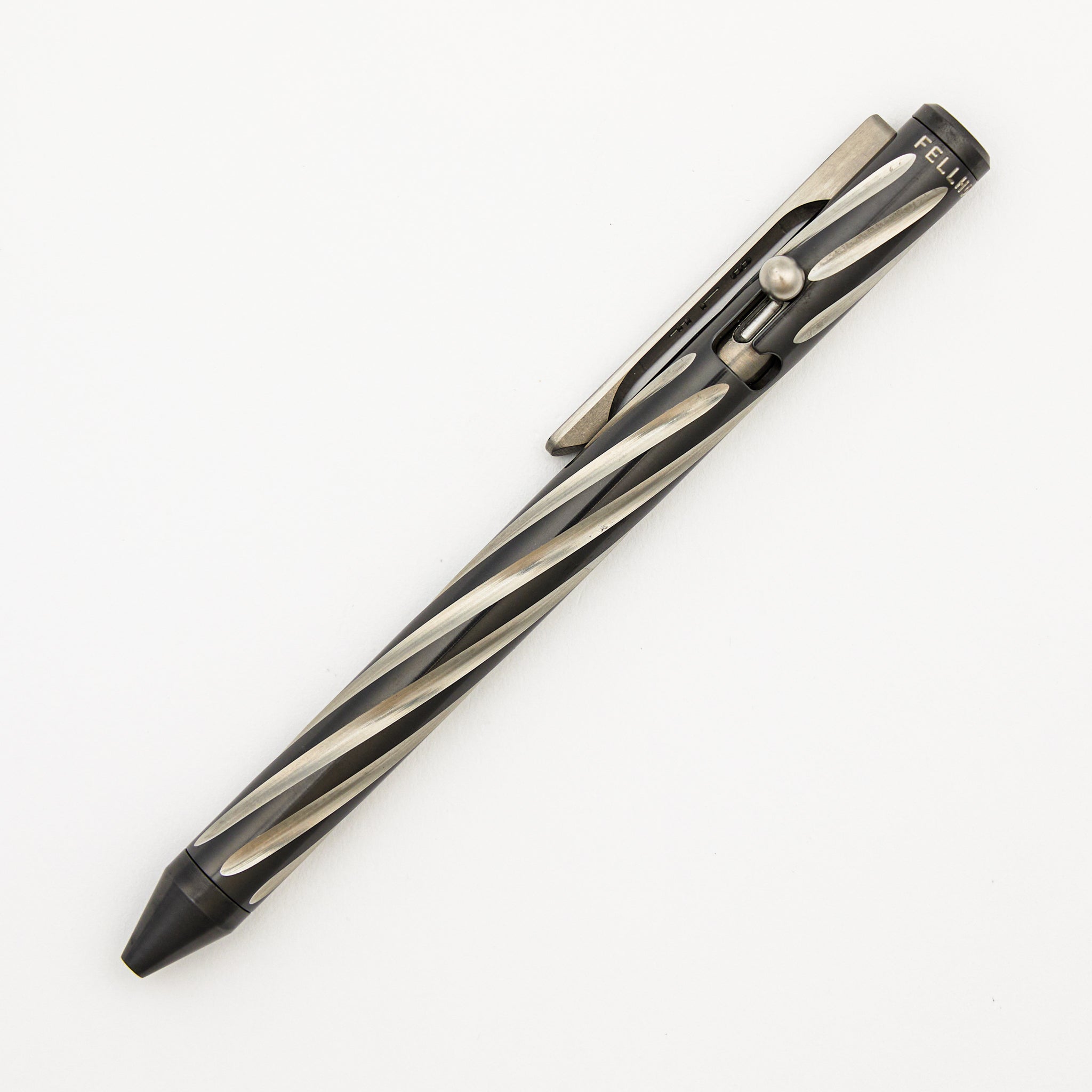 Cptn Axel Full Size TiBolt Pen - Reverse Tuxedo Zirconium Twisted Flutes - Tritium Bolt