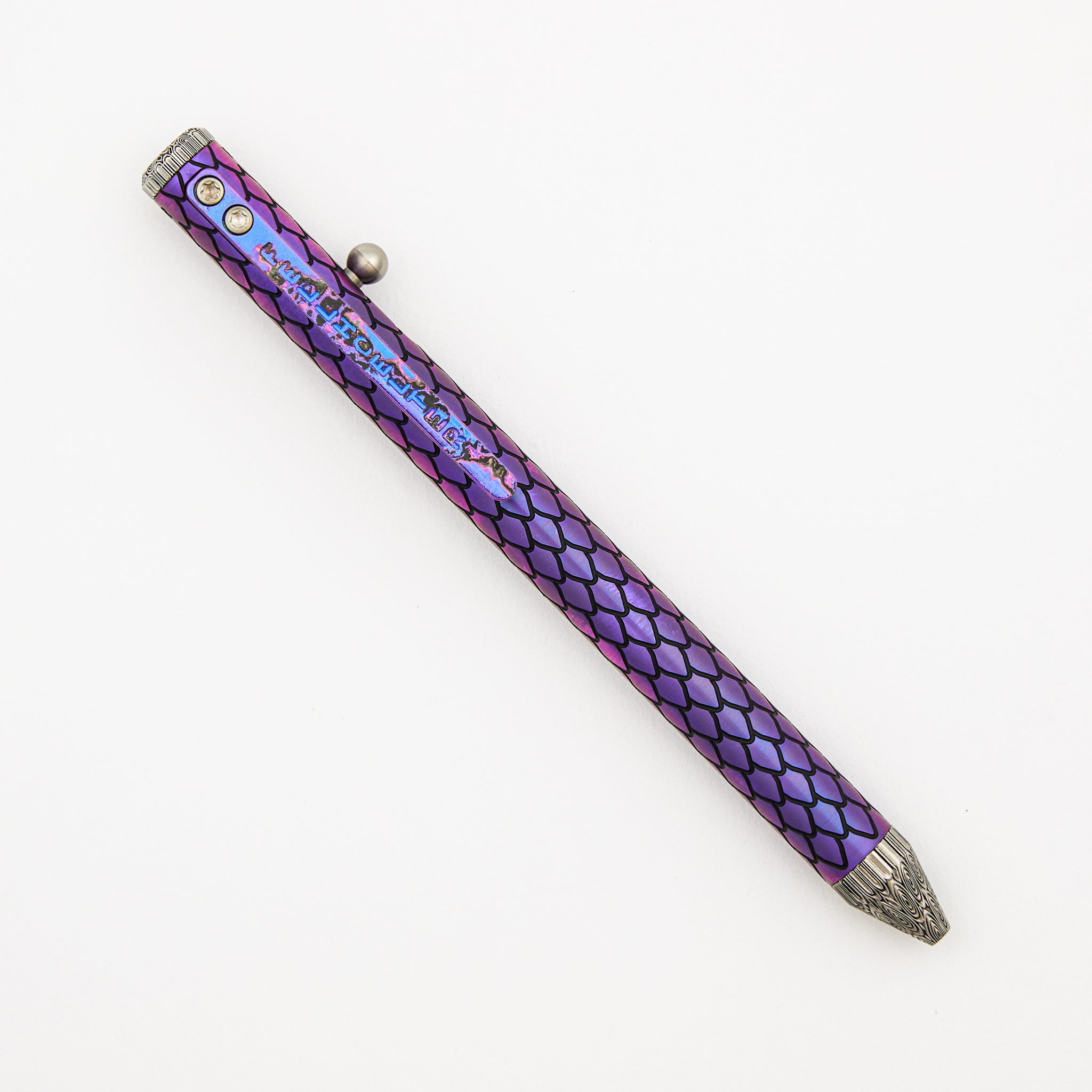 Cptn Axel Full Size TiBolt Pen - Titanium Purple Dragon W/ Damasteel Accents - ZircuTi Clip
