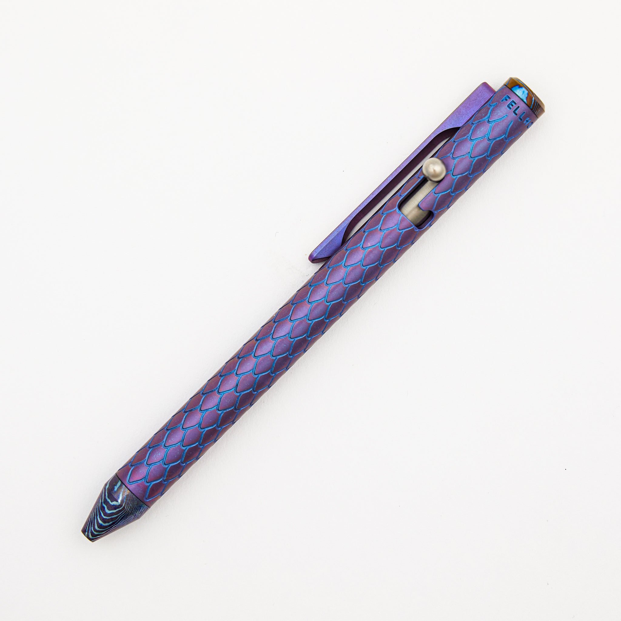 Cptn Axel Full Size TiBolt Pen - Titanium Purple Dragon/Electric Blue W/ MokuTi Accents