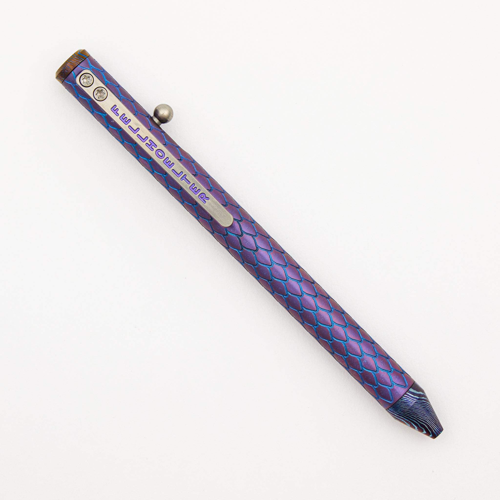 Cptn Axel Full Size TiBolt Pen - Titanium Purple Dragon/Electric Blue W/ MokuTi Accents