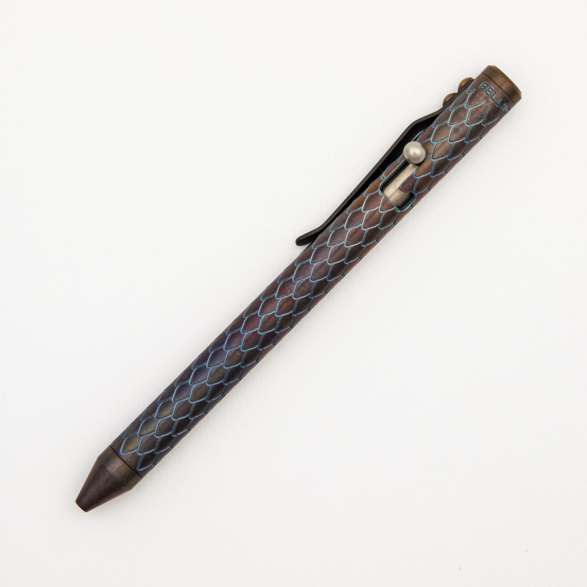 Cptn Axel Full Size TiBolt Pen - Titanium - Bronze Dragon/Electric Blue