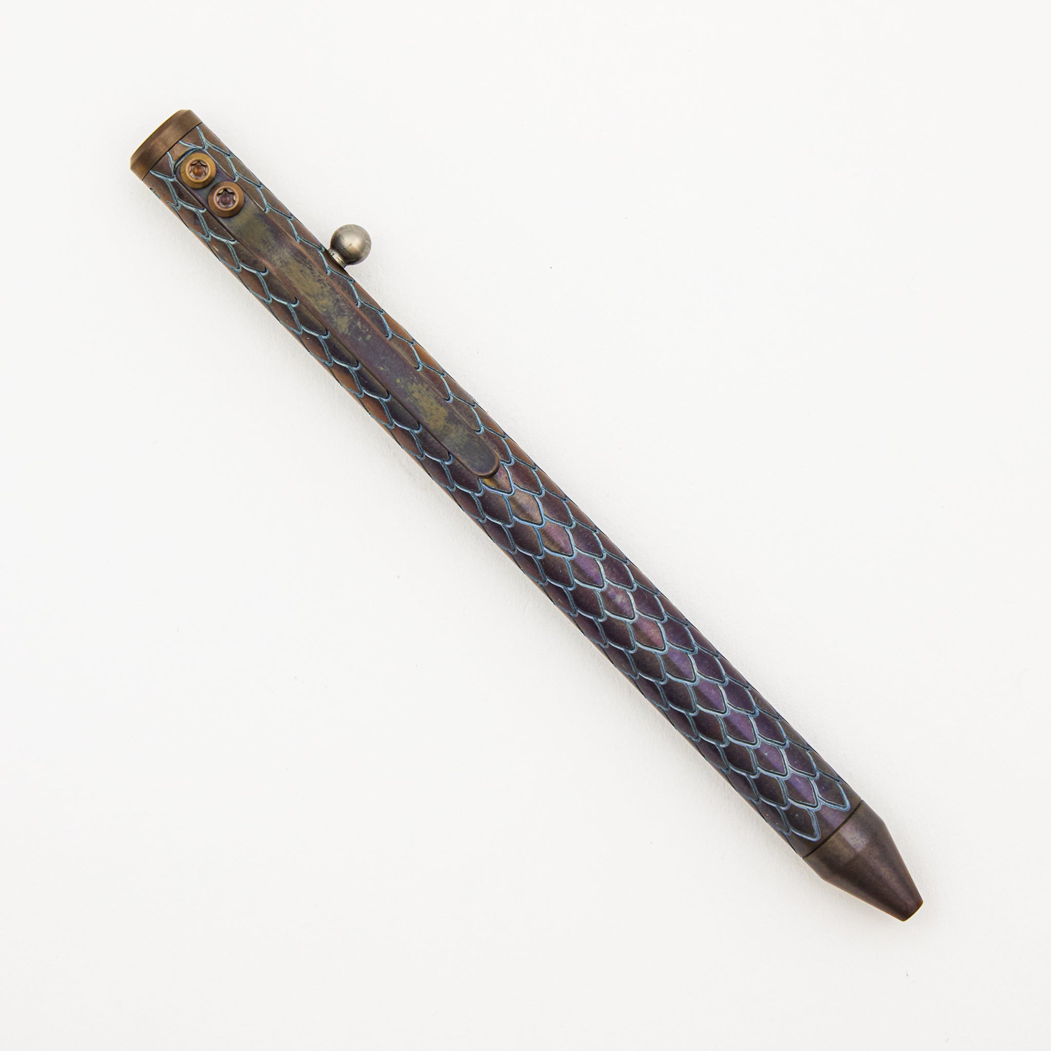 Cptn Axel Full Size TiBolt Pen - Titanium - Bronze Dragon/Electric Blue