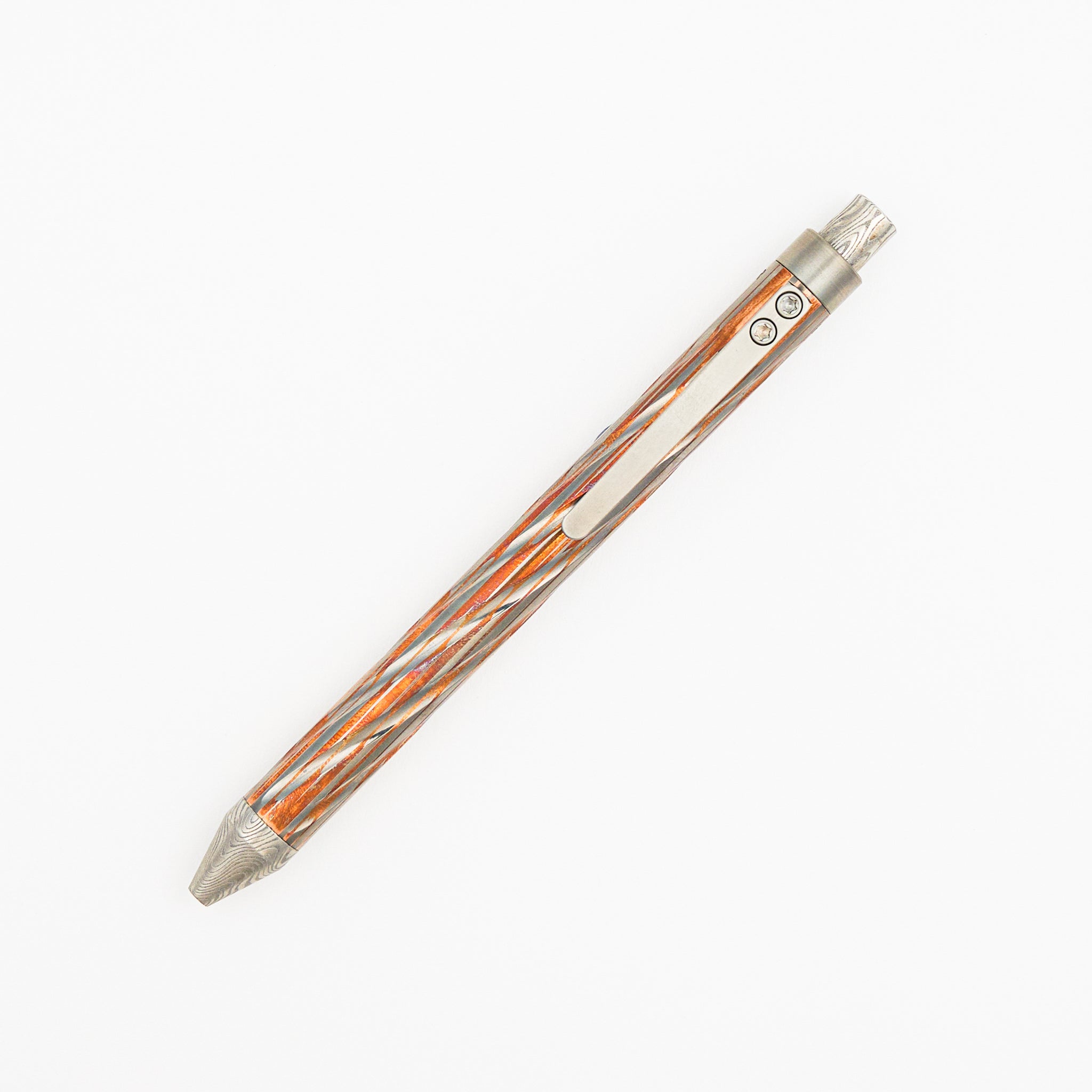 Cptn Axel Full Size TiClicker Pen - Twisted Flutes Superconductor/Damasteel