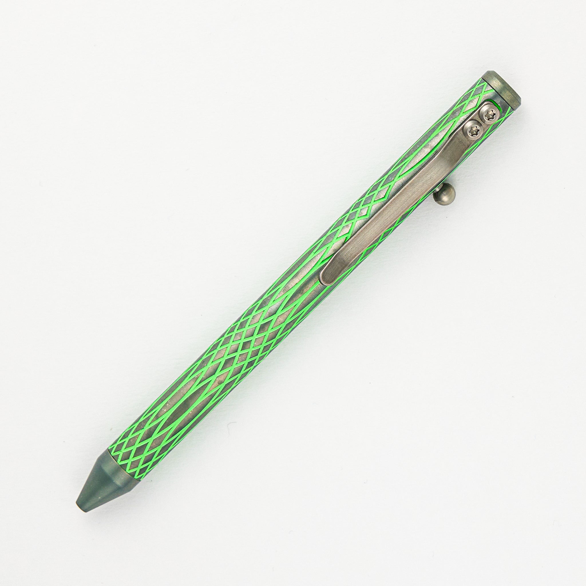 Cptn Axel Full Size TiBolt Pen - Triple Sinewave UV Green Titanium