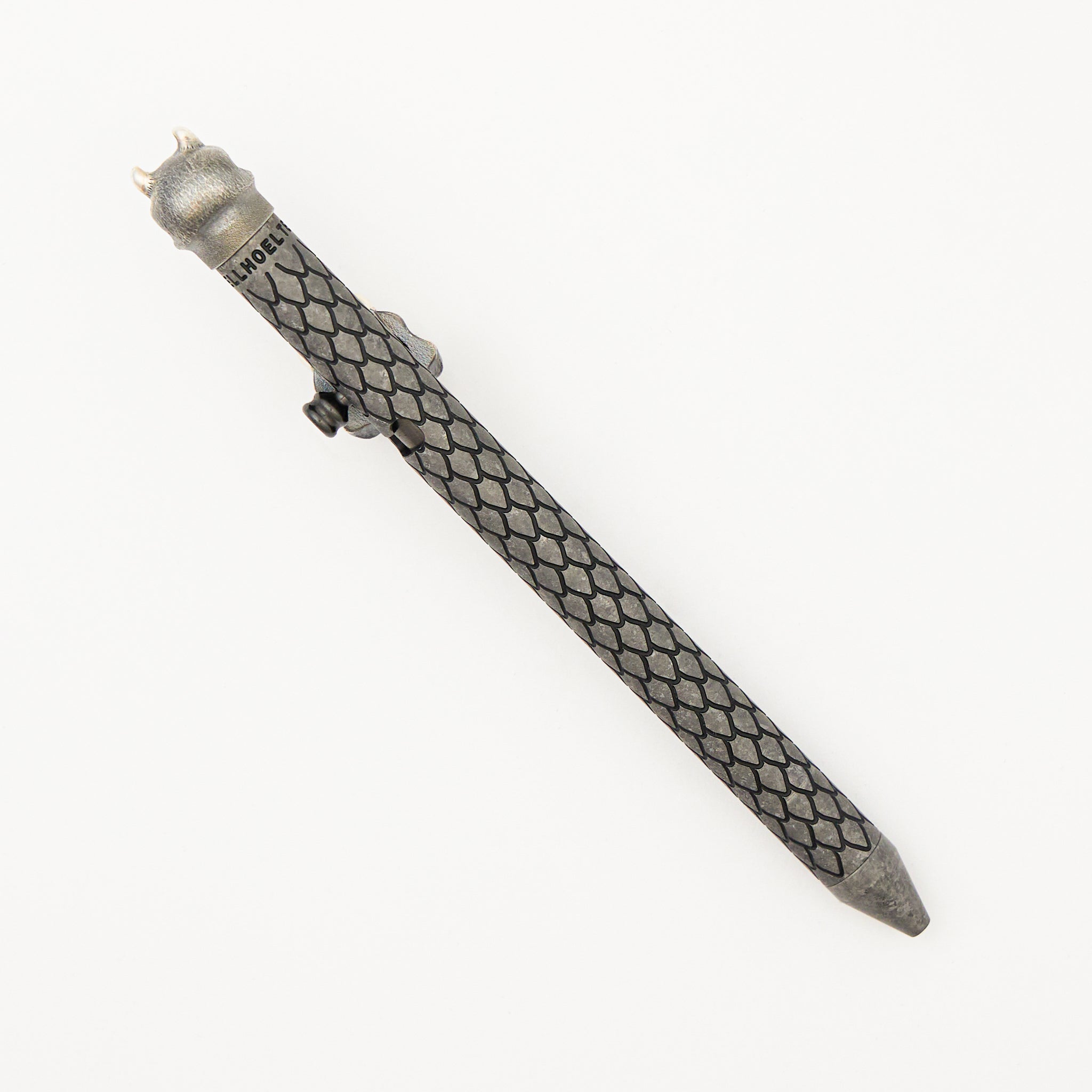 Cptn Axel Full Size TiBolt Pen - CrystalTi W/ Zirconium Accents - Steel Flame Silver Hard Hannya W/ Red Eyes Pocket Clip - Steel Flame Cap