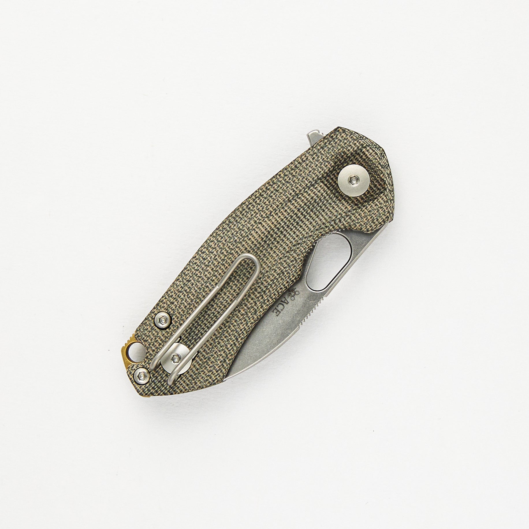 ACE Riv LL - Green Canvas Micarta - Stonewashed