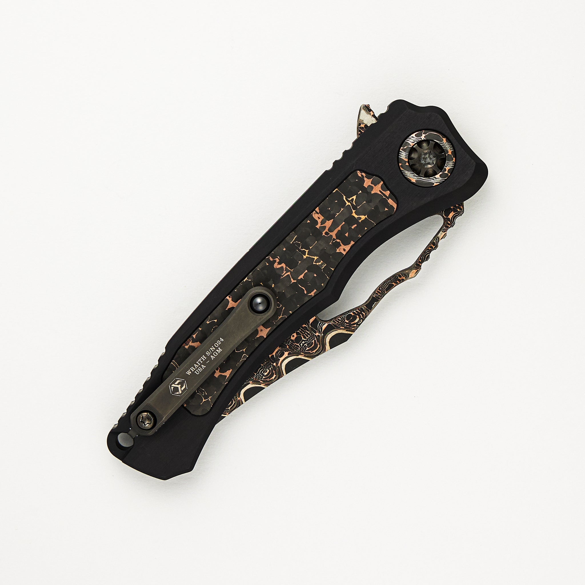 Custom Wraith V4 Manual - Bowie Edge Vegas Forge San Mai - Aluminum/Snake Skin Carbon Fiber Handle - S/N 24 of 25