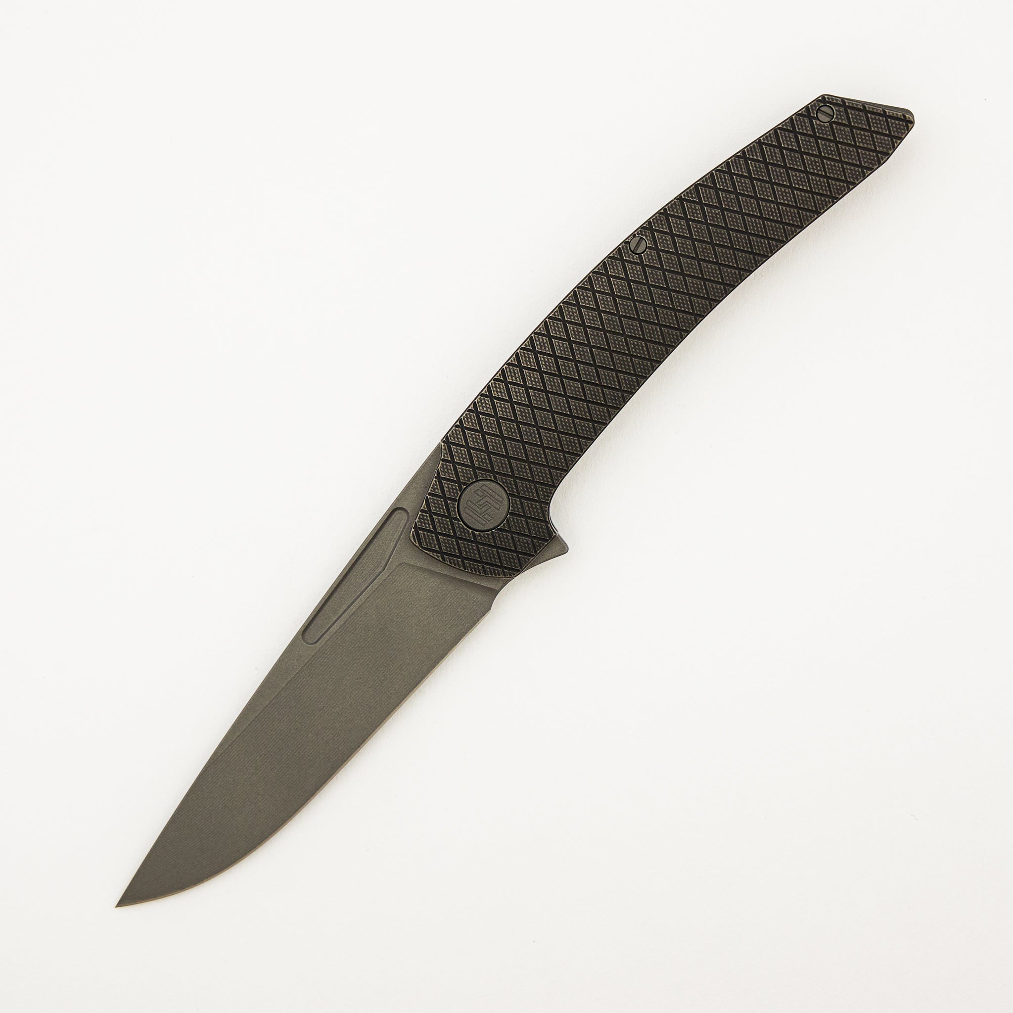 Model T Gen. 2 - Titanium Handle W/ Salmiakki Milling - RWL-34 Blade - Blasted Accents