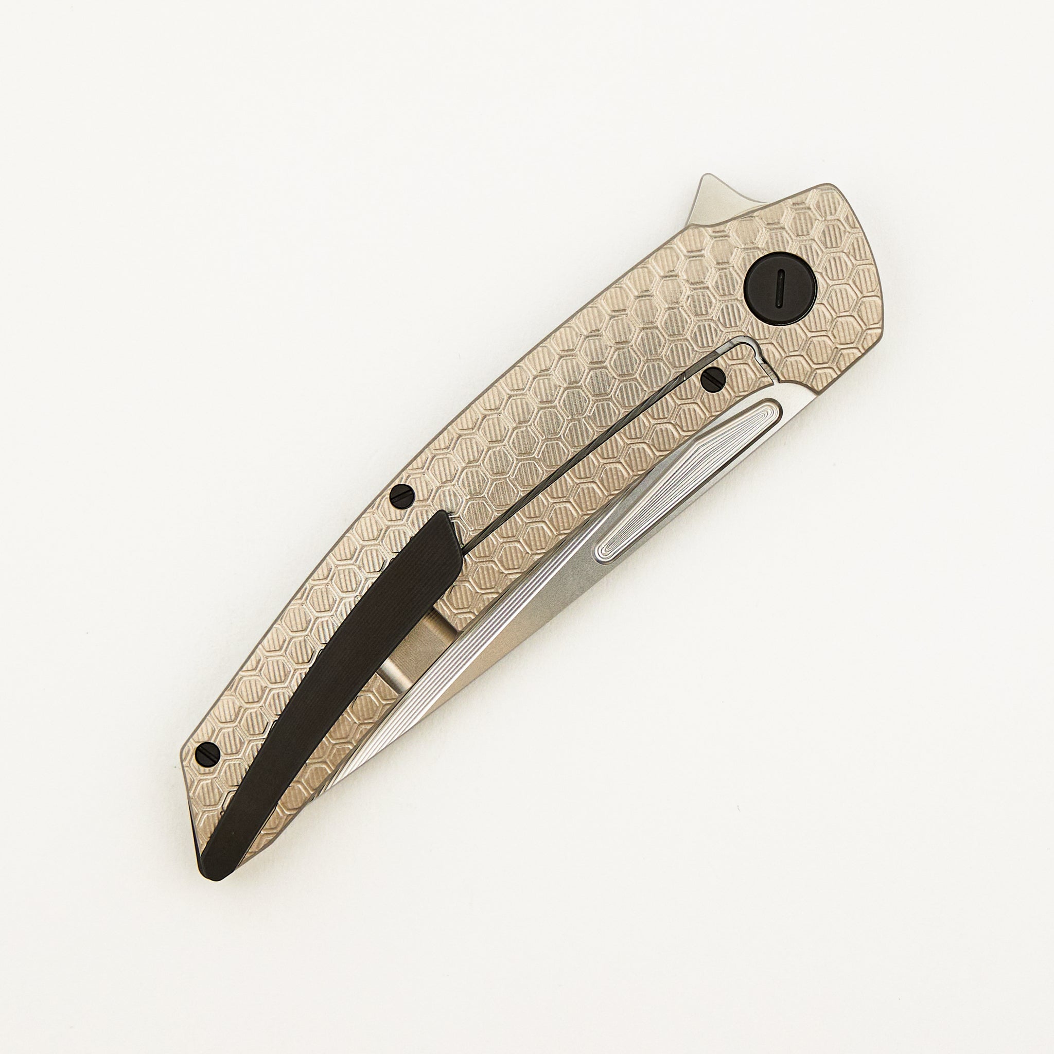 Model T Gen. 2 - Titanium Handle W/ Honeycomb Milling - RWL-34 Blade - Black Accents