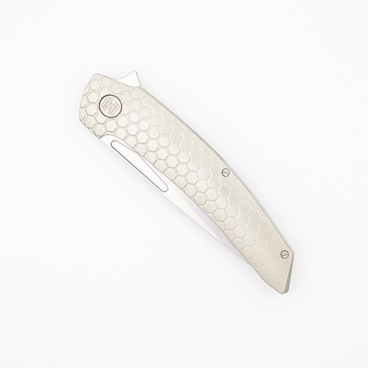 Model T Gen. 2 - Titanium Handle W/ Fade HoneyComb Milling - RWL-34 Blade - Silver Accents