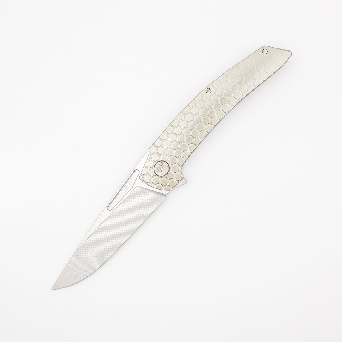 Model T Gen. 2 - Titanium Handle W/ Fade HoneyComb Milling - RWL-34 Blade - Silver Accents