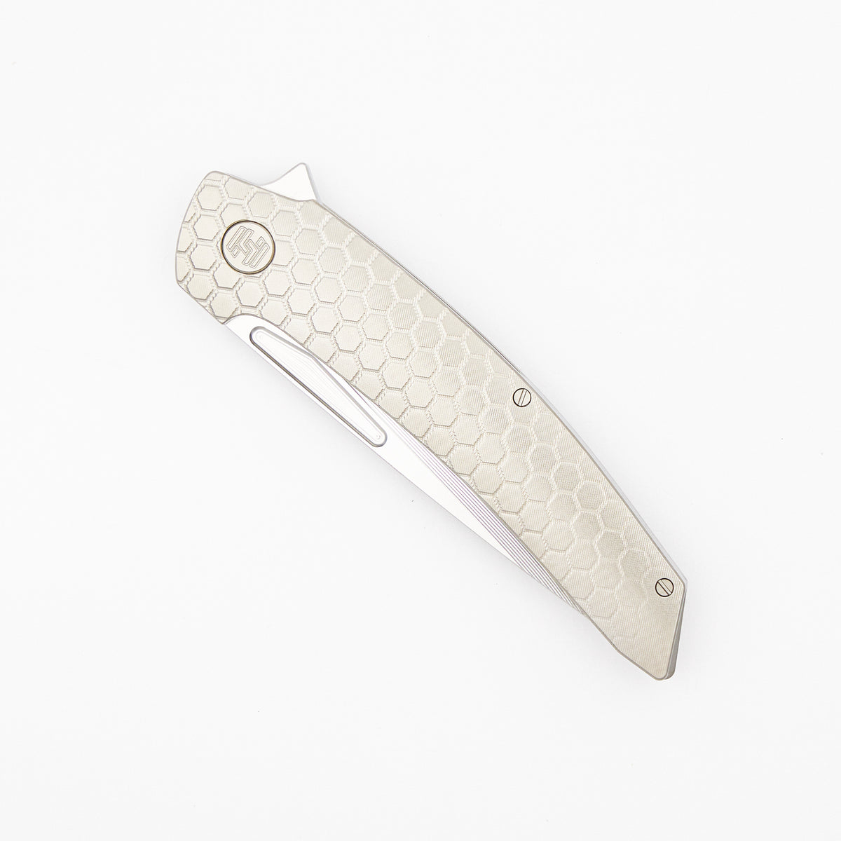 Model T Gen. 2 - Titanium Handle W/ Fade HoneyComb Milling - RWL-34 Blade - Silver Accents
