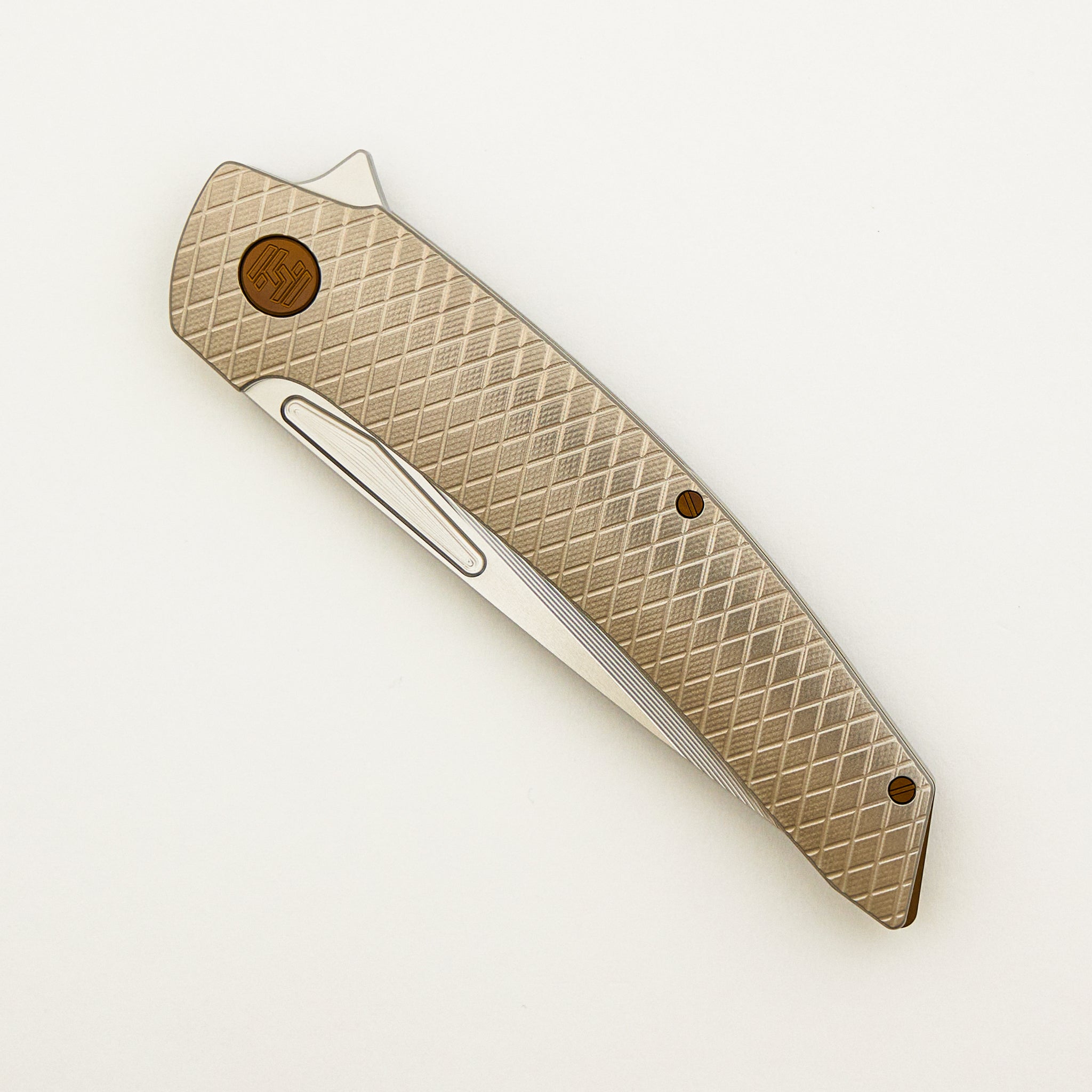 Model T Gen. 2 - Titanium Handle W/ Salmiakki Milling - RWL-34 Blade - Bronze Accents
