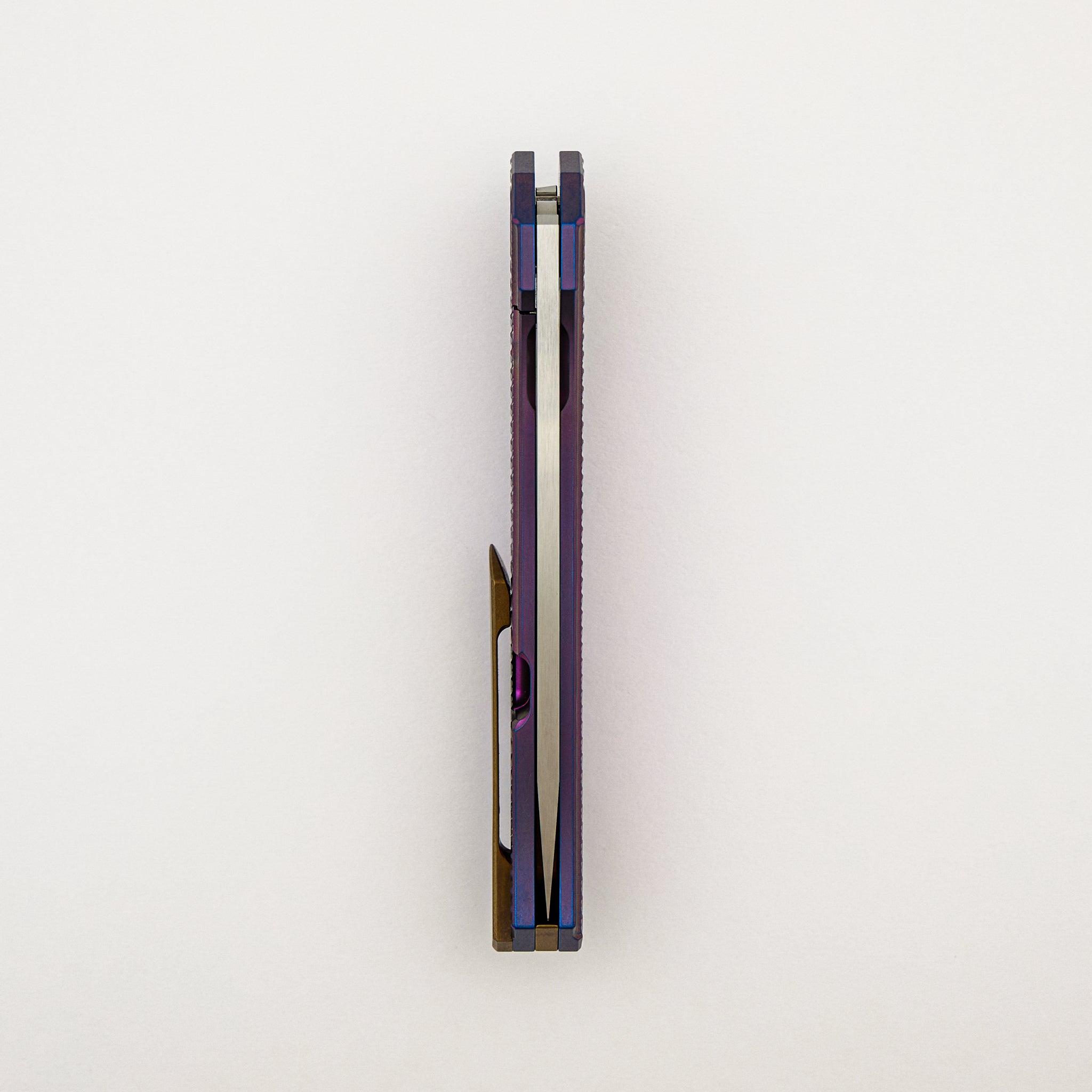 Veli – Purple/Blue Anodized Titanium Handle W/ Wave Pattern – RWL-34 Blade – Bronze Titanium Hardware - S/N 455