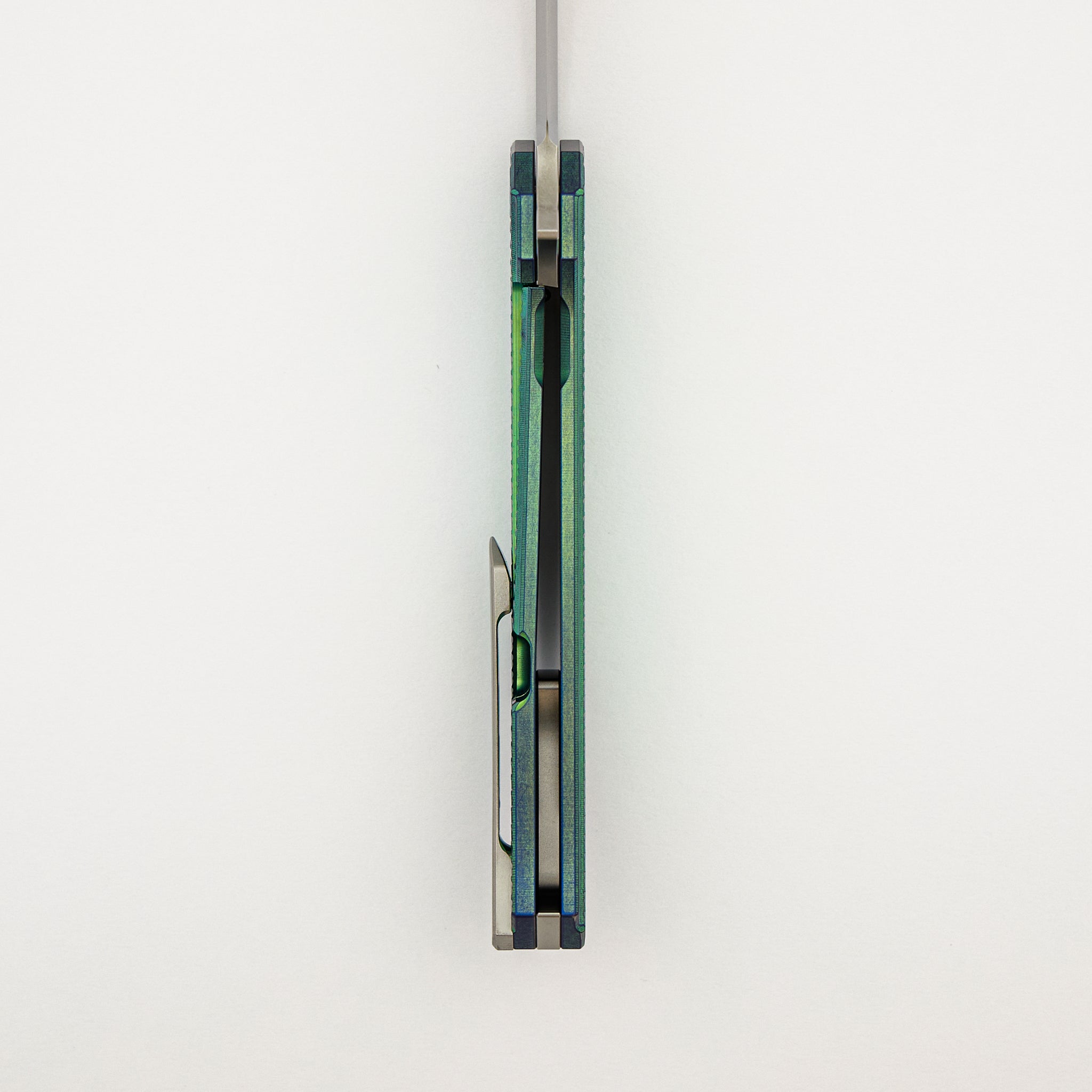 Veli – Green/Blue Anodized Titanium Handle W/ Wave Pattern – RWL-34 Blade – Blasted Finish Titanium Hardware - S/N 459