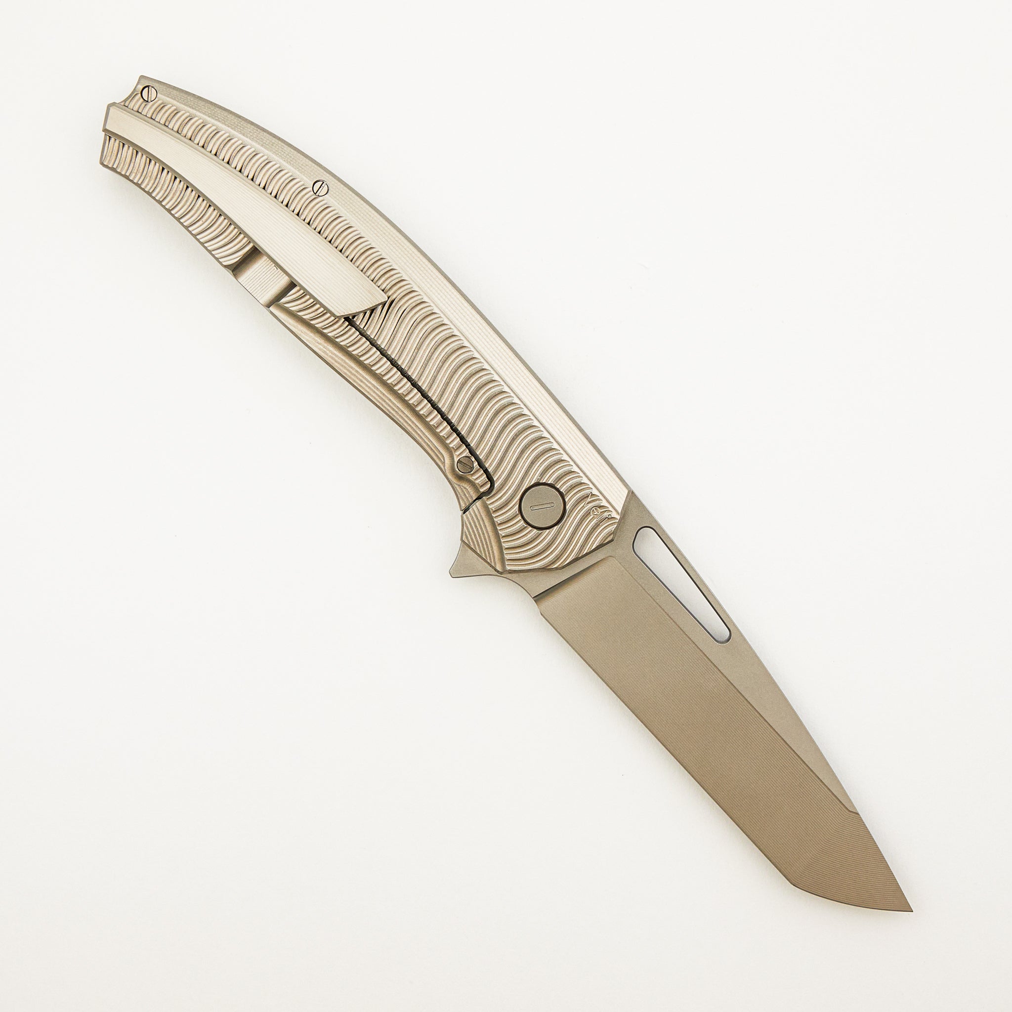 Veli - Titanium Handle W/ Wave Milling - RWL-34 Blade - Blasted Accents