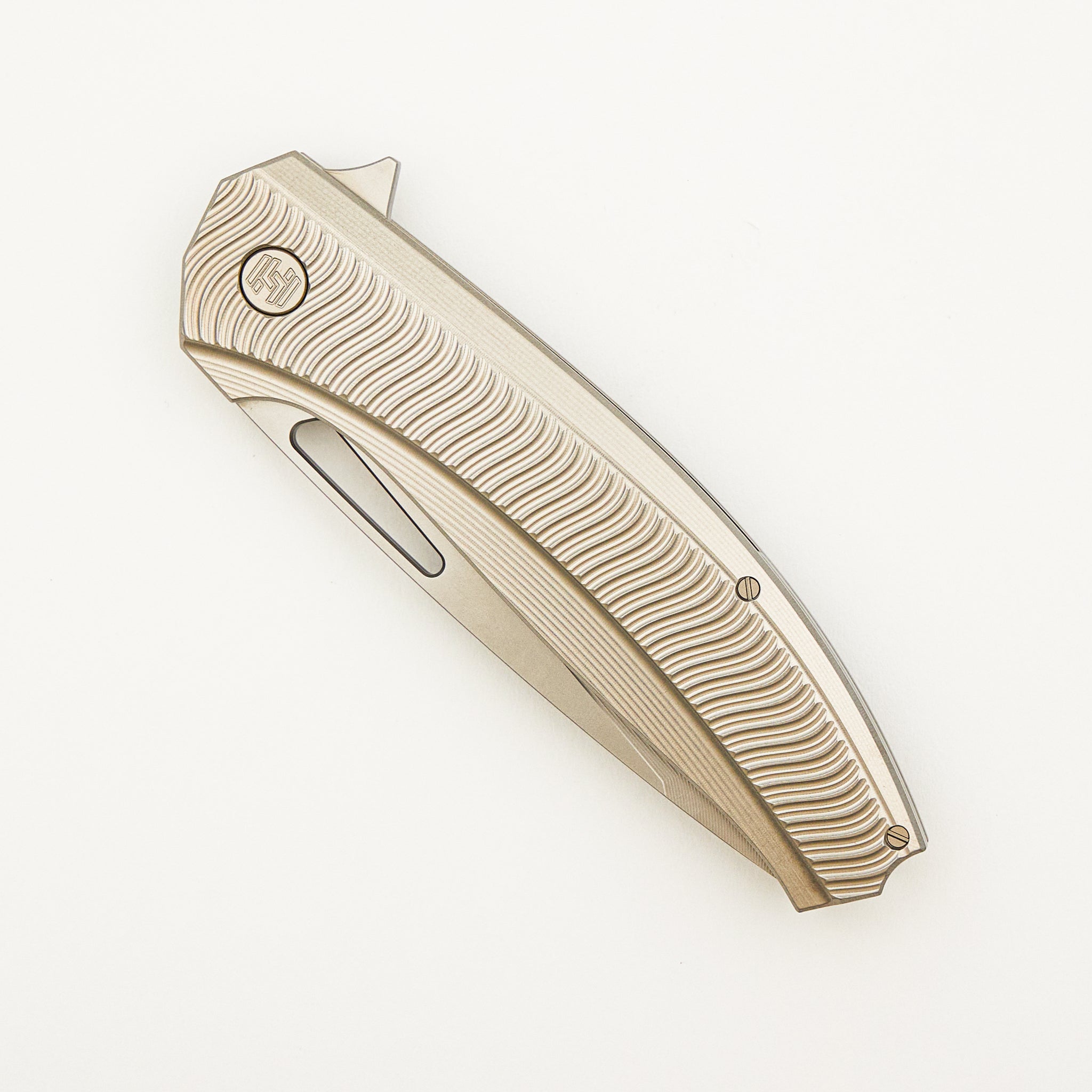 Veli - Titanium Handle W/ Wave Milling - RWL-34 Blade - Blasted Accents