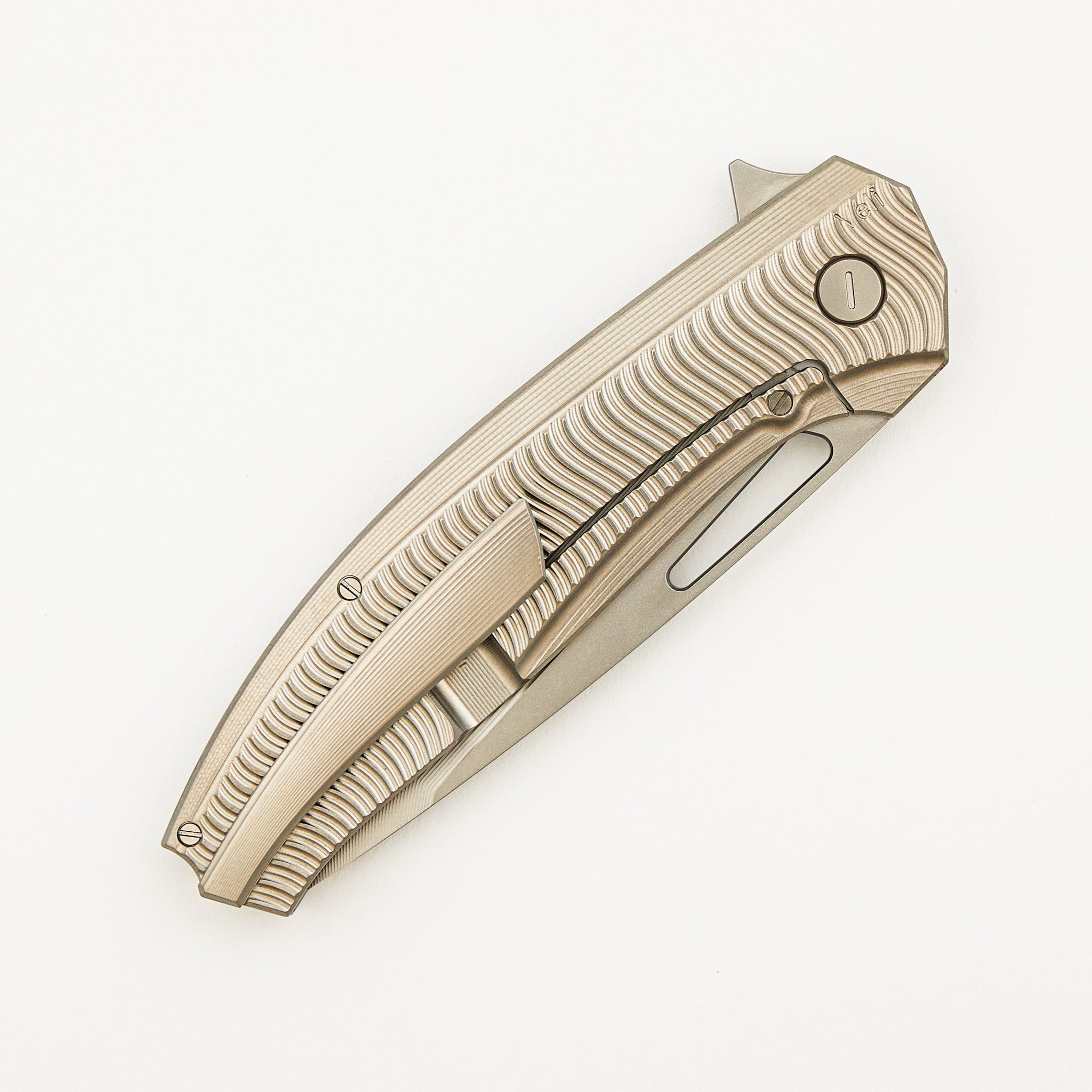 Veli - Titanium Handle W/ Wave Milling - RWL-34 Blade - Blasted Accents