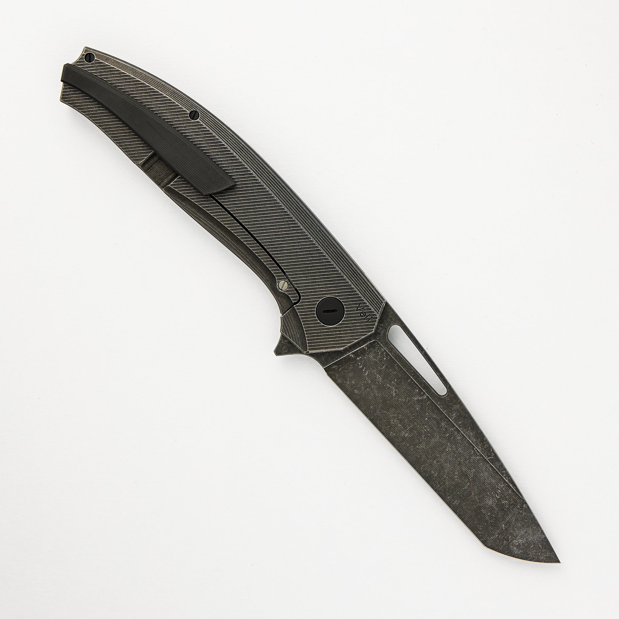 Veli – Dark Stonewashed Textured Titanium Handle – RWL-34 Blade – Black Titanium Hardware