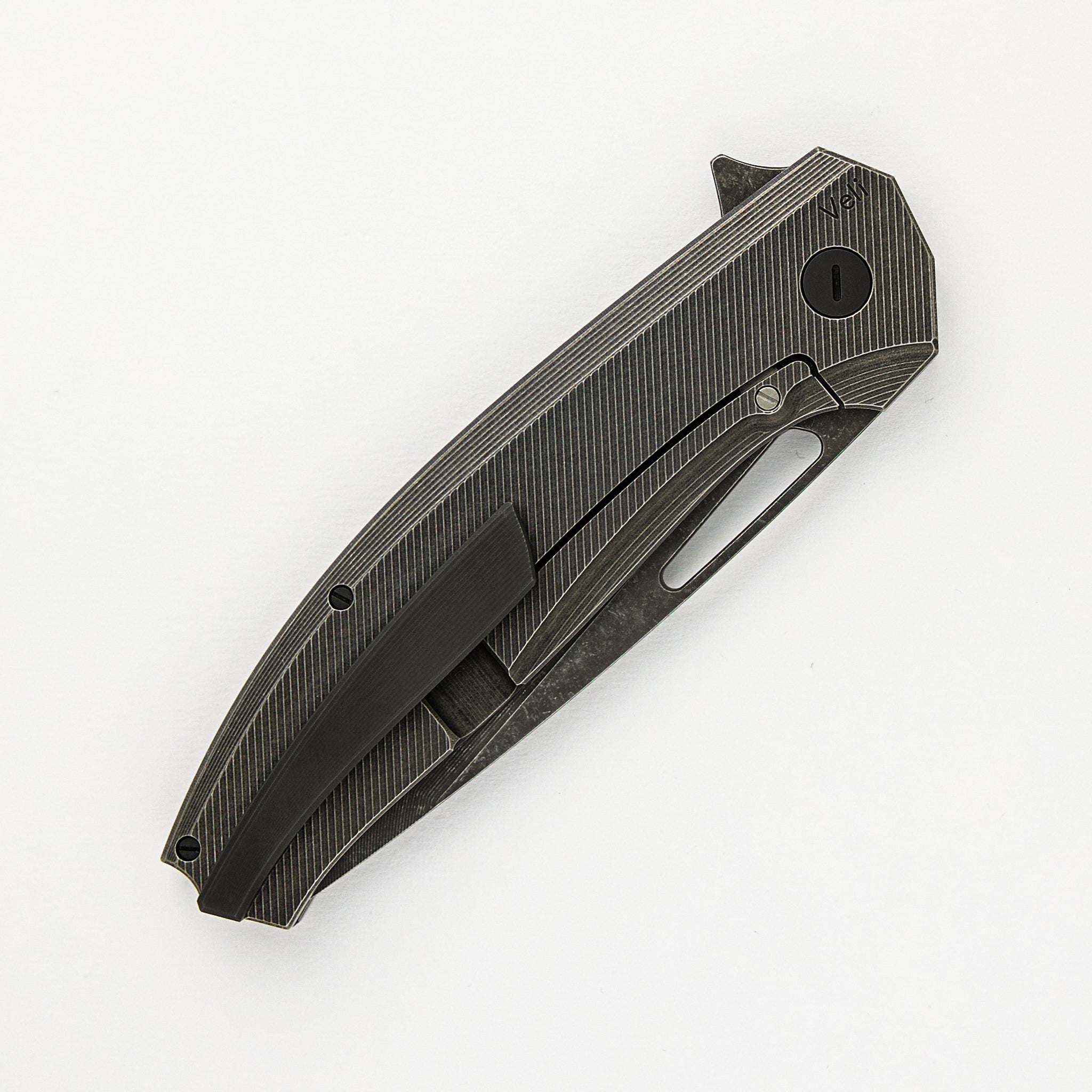 Veli – Dark Stonewashed Textured Titanium Handle – RWL-34 Blade – Black Titanium Hardware