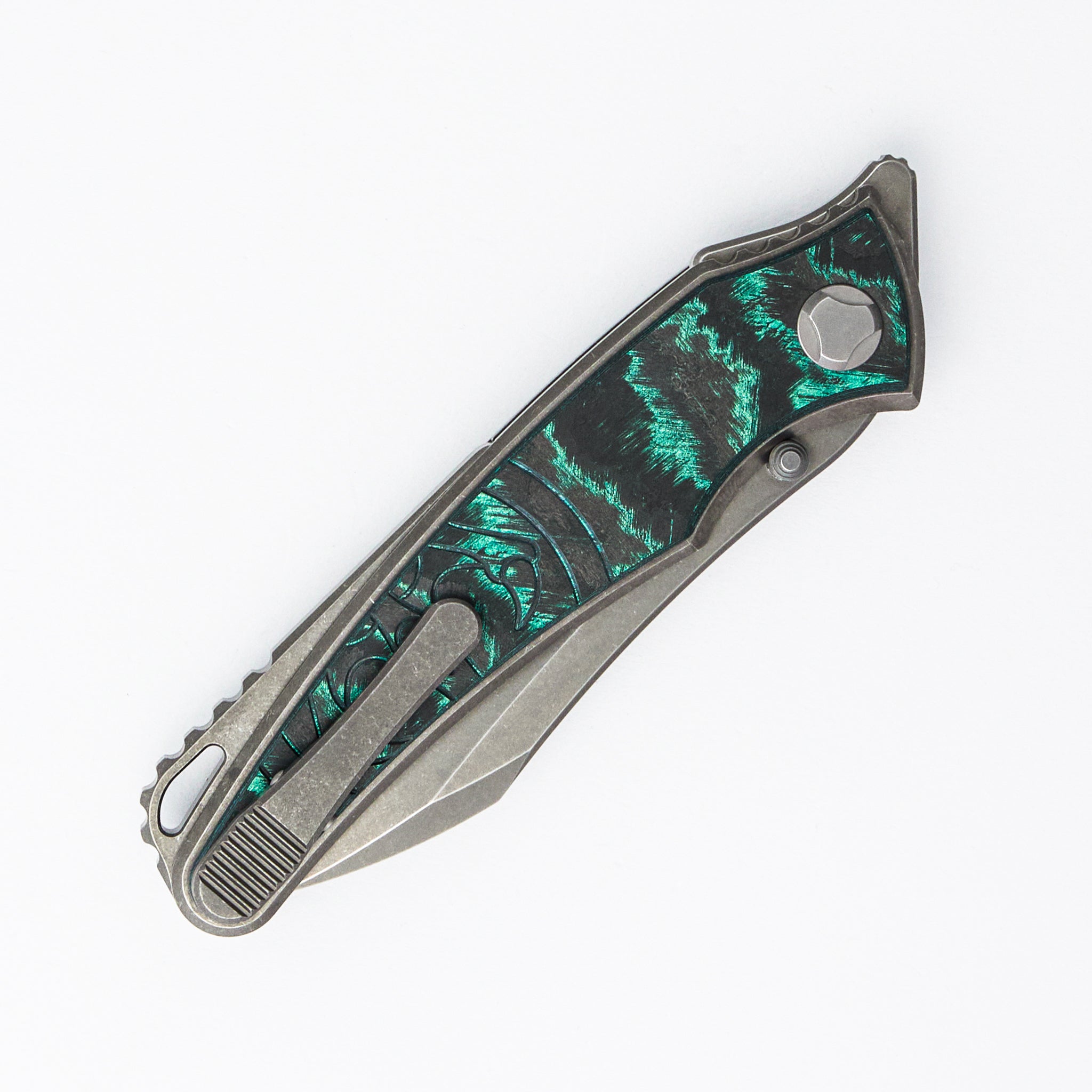 Talon - Brightwashed Titanium/Linear Teal CarboTi Handle - M390 Blade