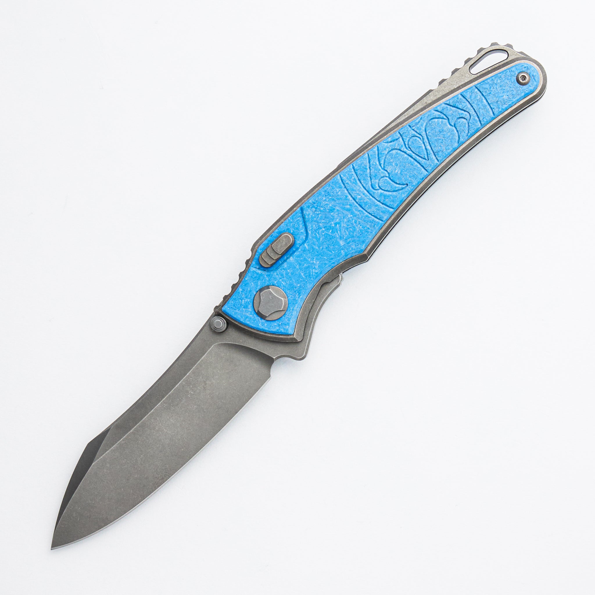 Talon - Brightwashed Titanium/Ocean Blue Glass Handle - M390 Blade