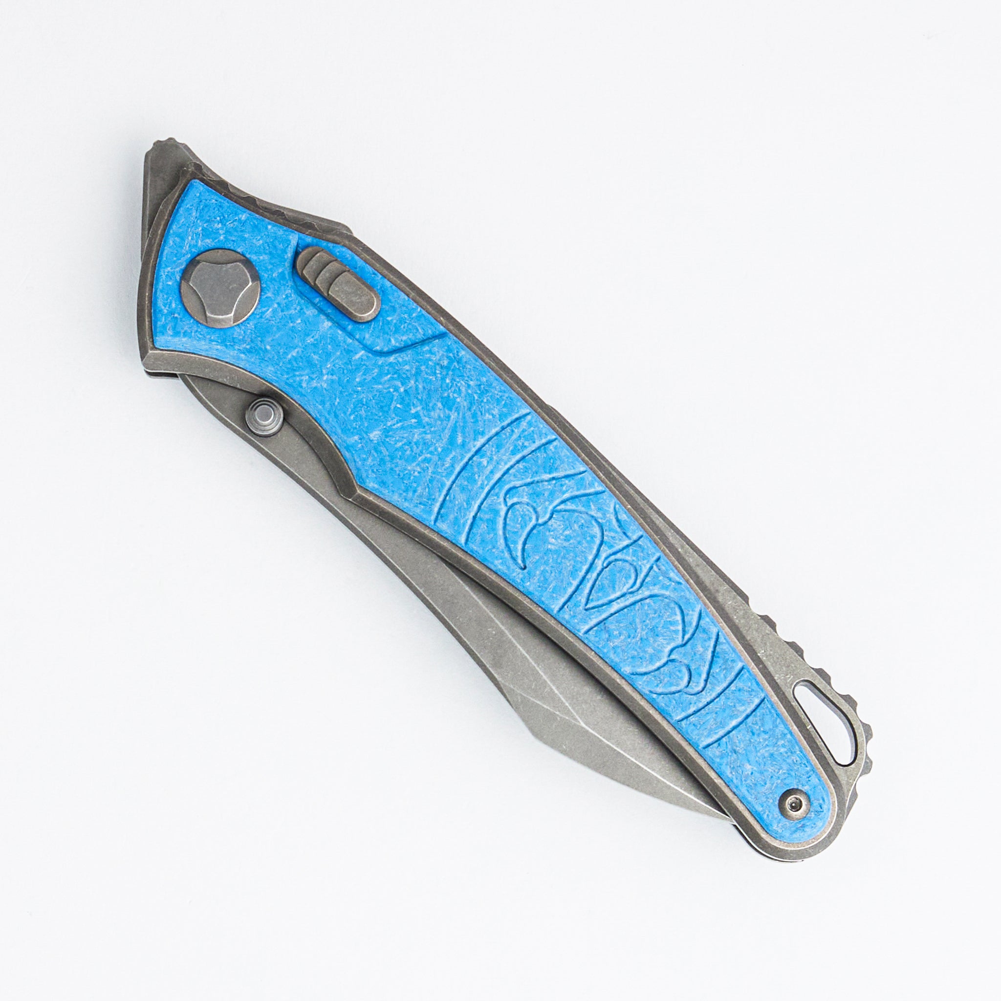 Talon - Brightwashed Titanium/Ocean Blue Glass Handle - M390 Blade
