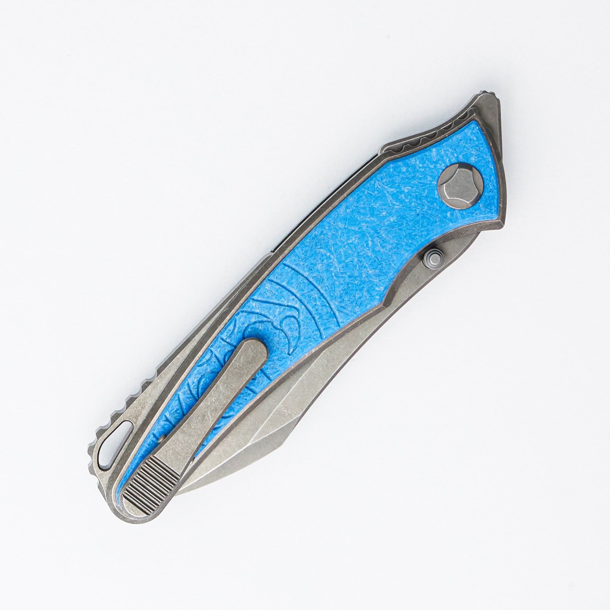 Talon - Brightwashed Titanium/Ocean Blue Glass Handle - M390 Blade