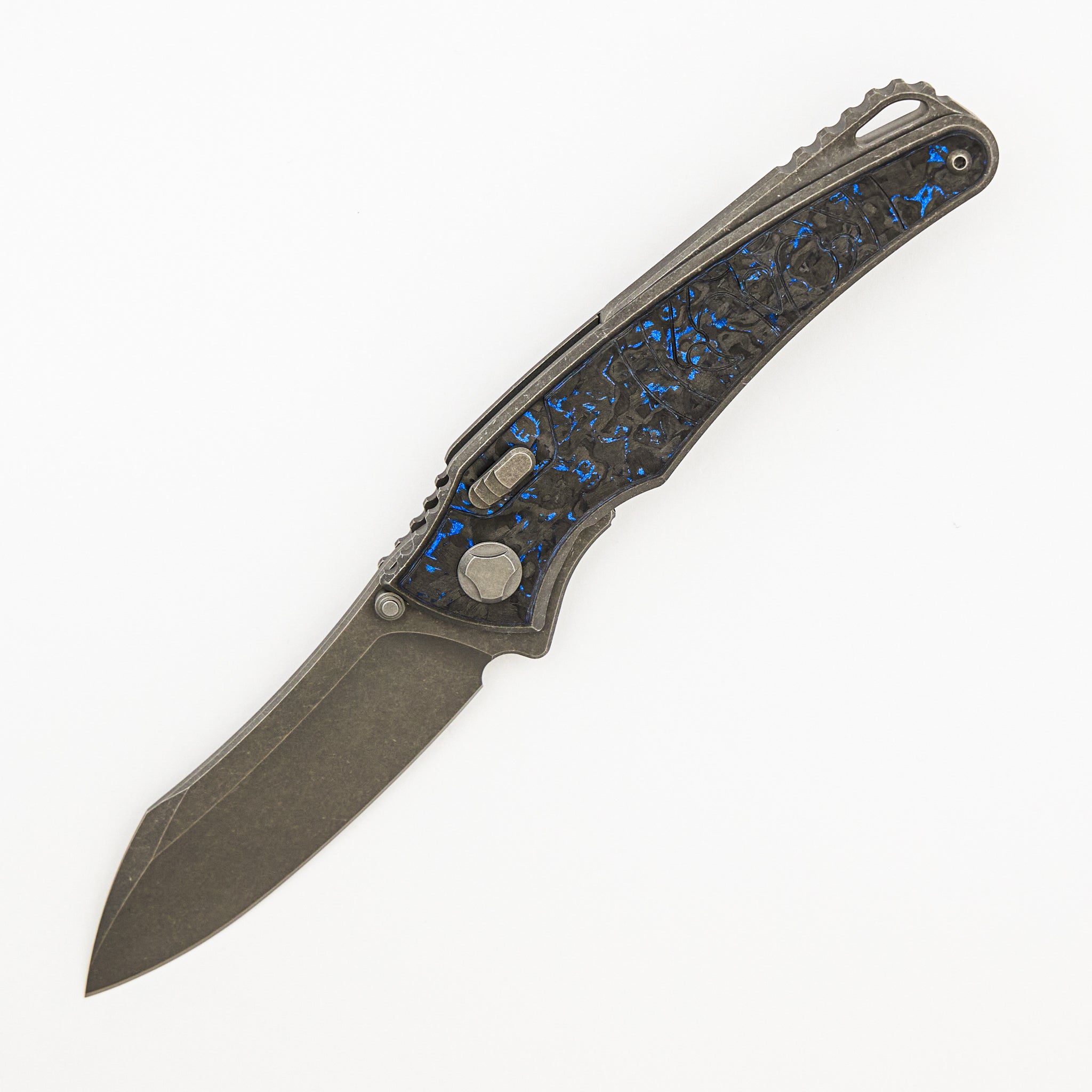 Talon - Tumbled Titanium/Blue TechnoCarbo Handle - M390 Blade