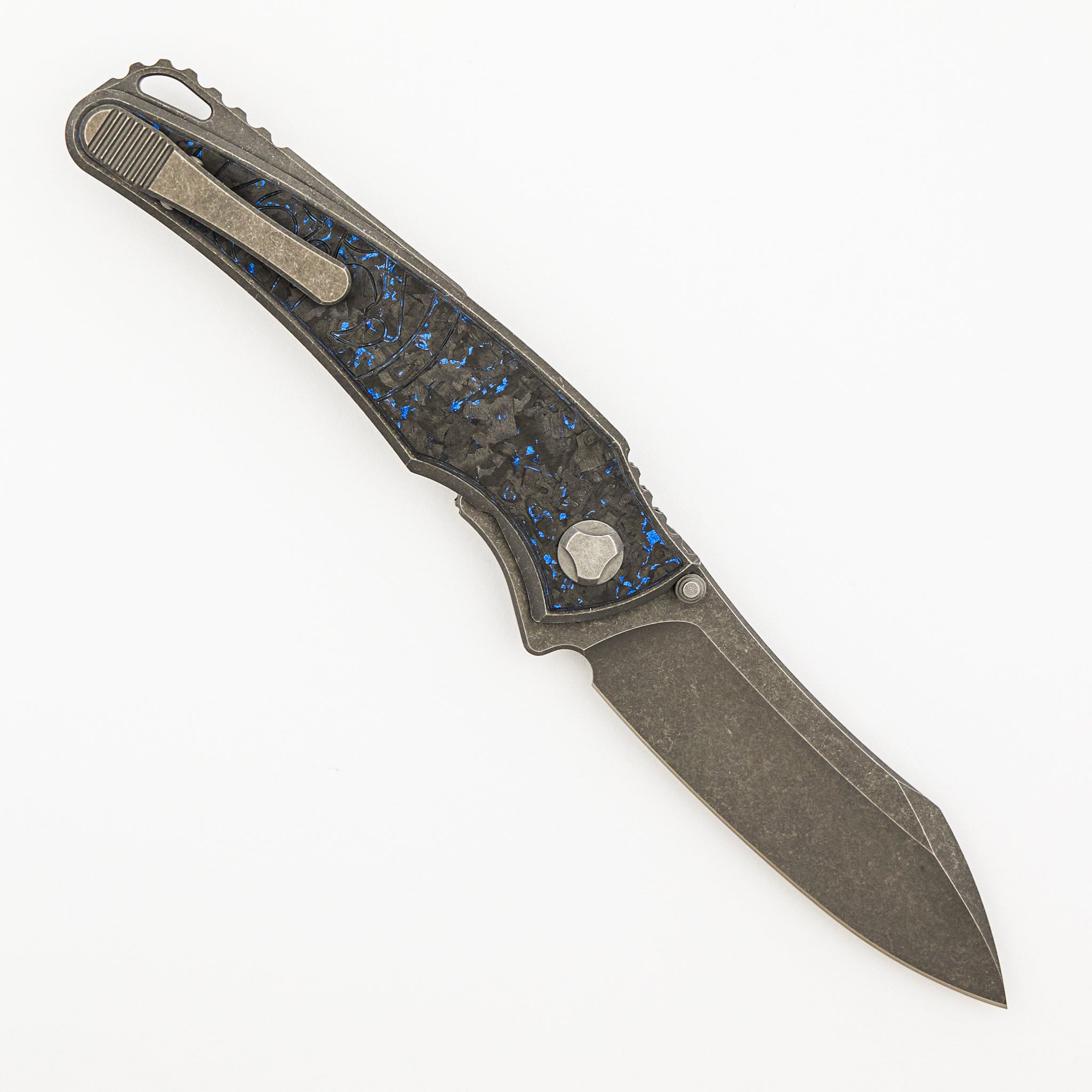 Talon - Tumbled Titanium/Blue TechnoCarbo Handle - M390 Blade