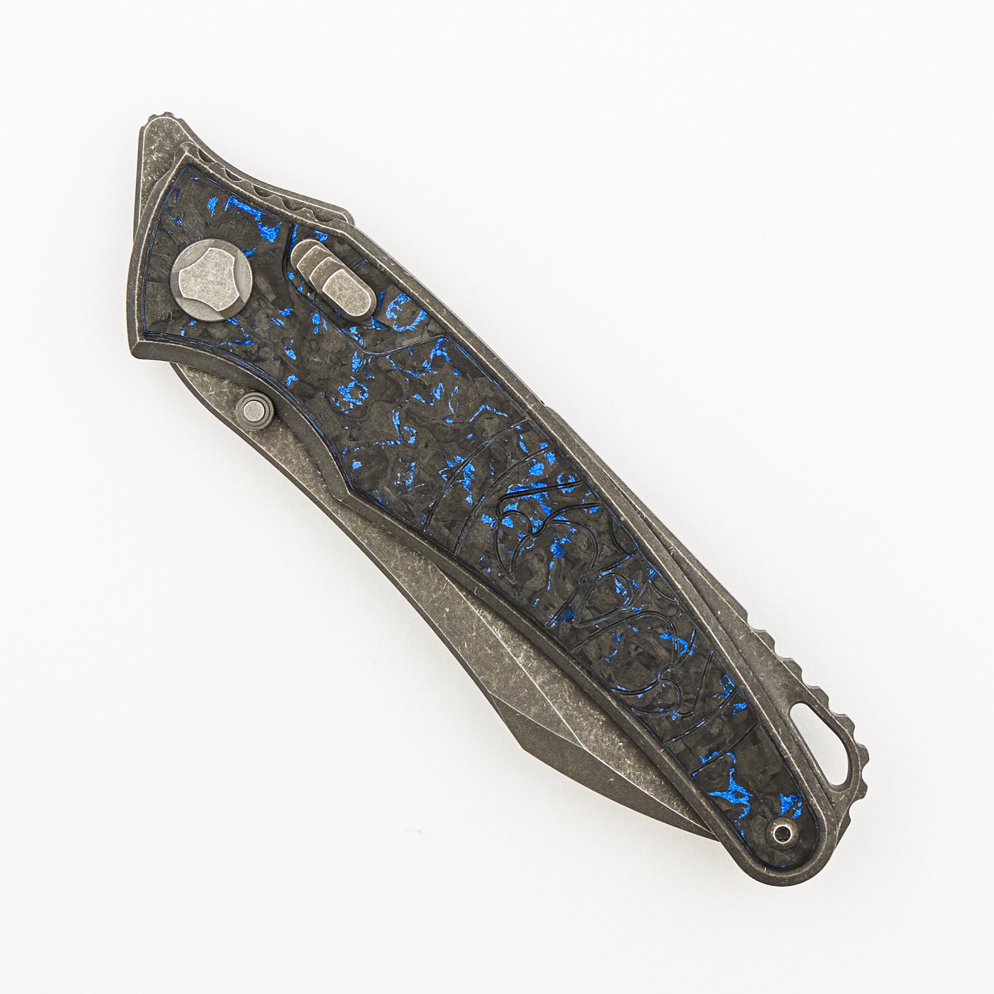 Talon - Tumbled Titanium/Blue TechnoCarbo Handle - M390 Blade