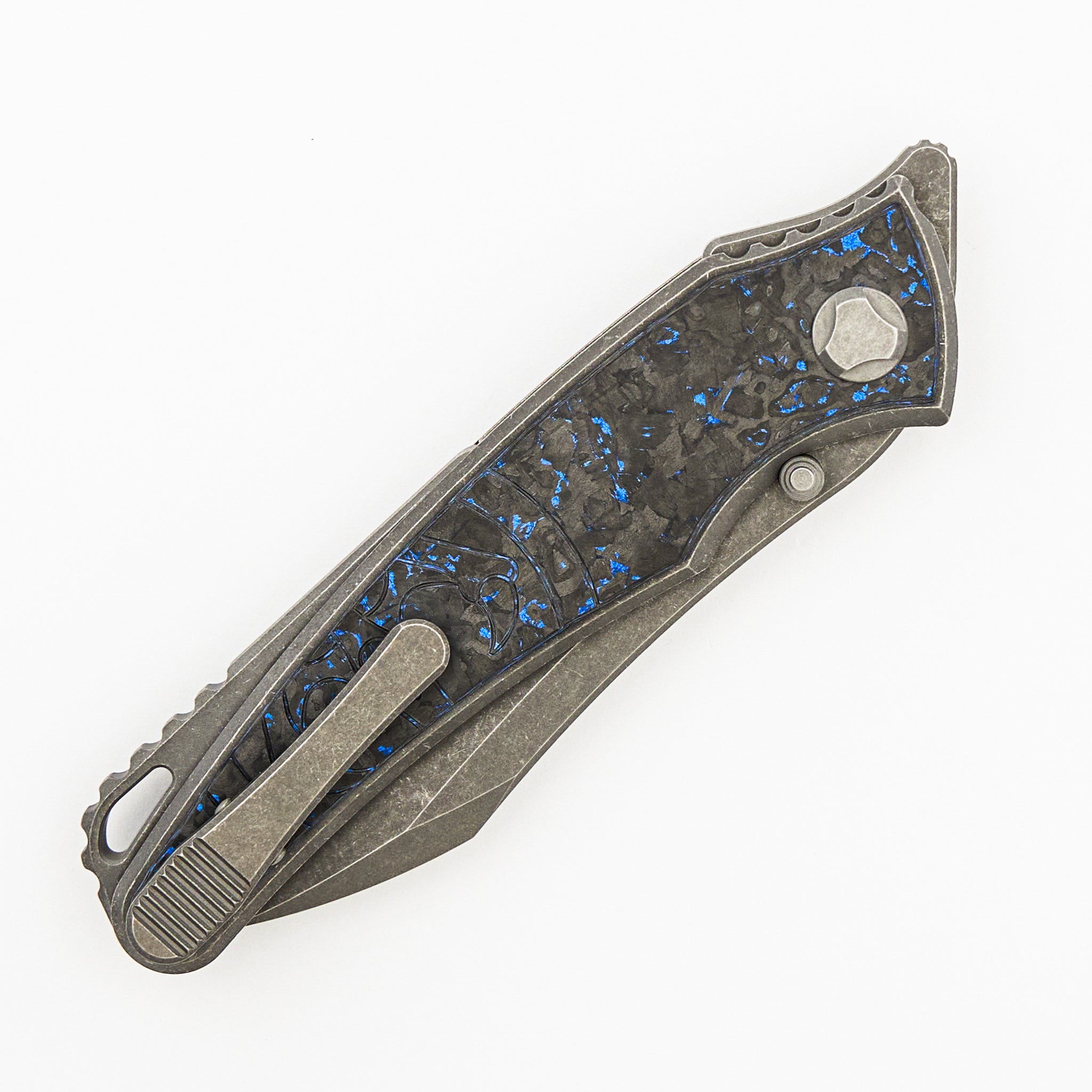 Talon - Tumbled Titanium/Blue TechnoCarbo Handle - M390 Blade