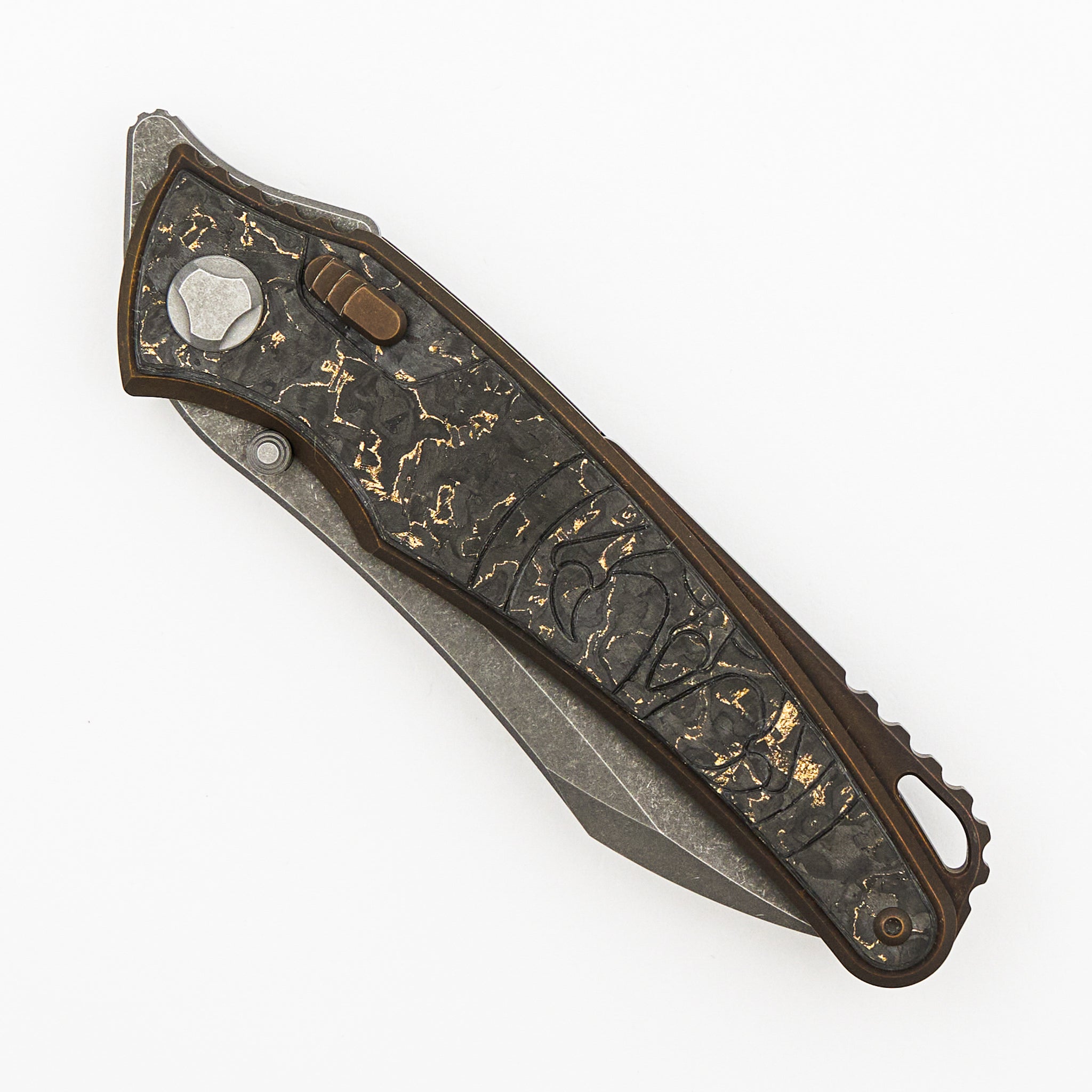 Talon - Tumbled Titanium/Bronze TechnoCarbo Handle - M390 Blade