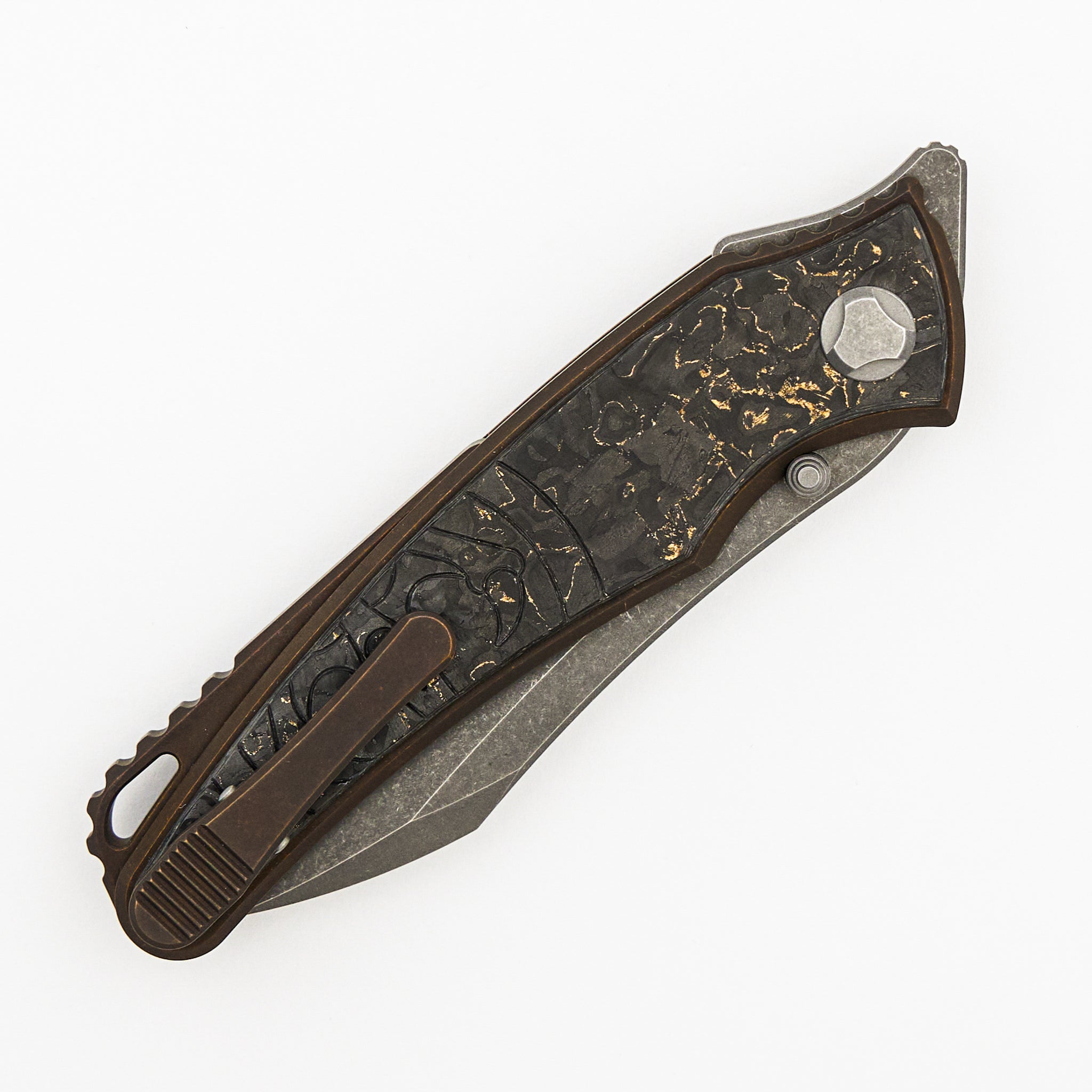Talon - Tumbled Titanium/Bronze TechnoCarbo Handle - M390 Blade