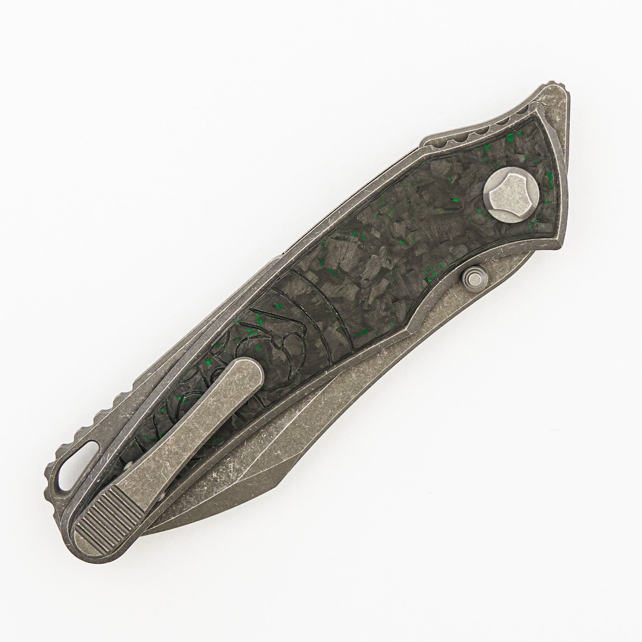 Talon - Tumbled Titanium/Green TechnoCarbo Handle - M390 Blade