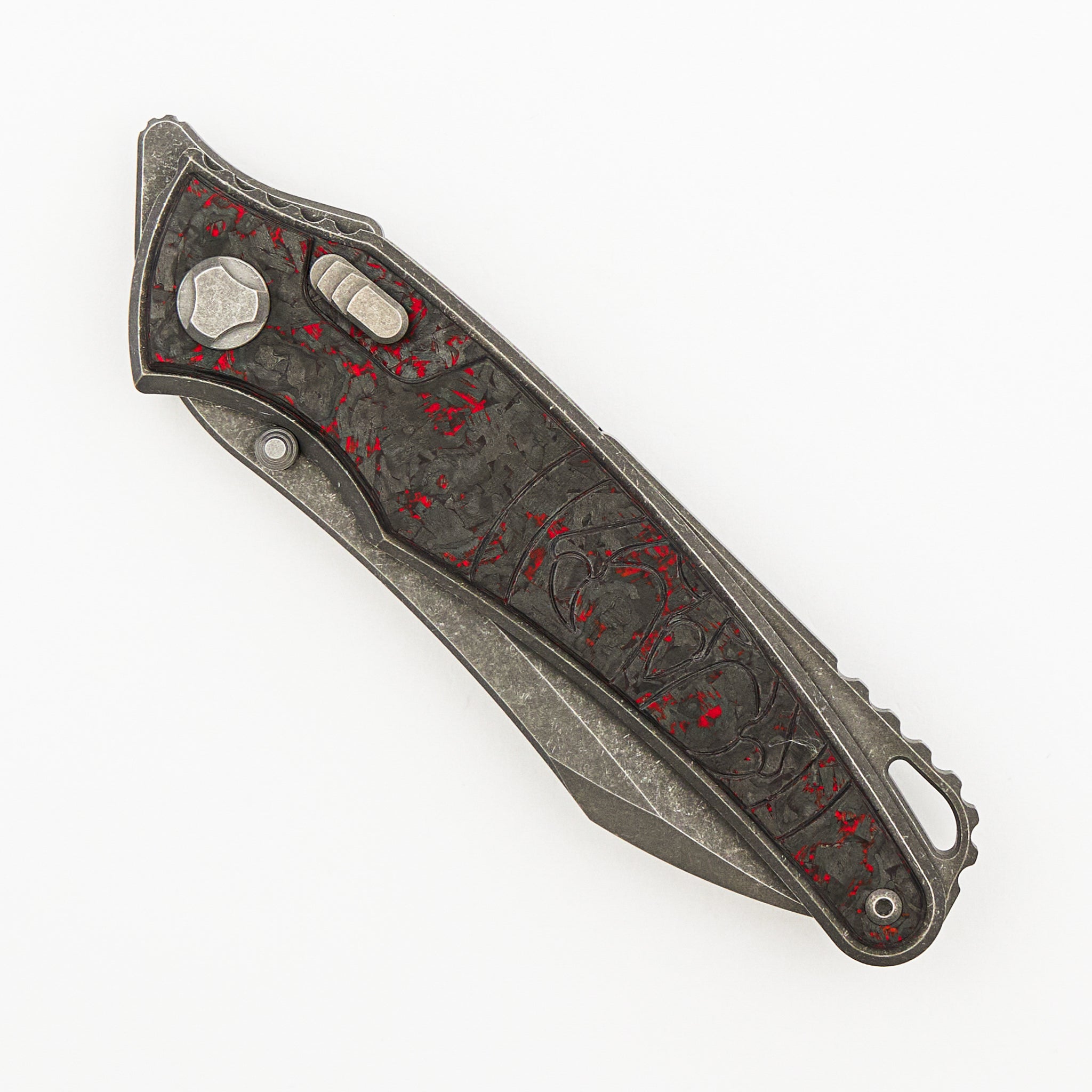 Talon - Tumbled Titanium/Red TechnoCarbo Handle - M390 Blade