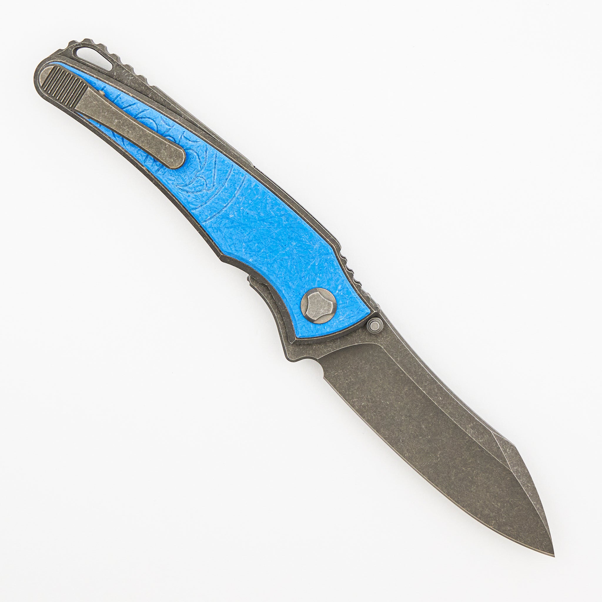 Talon - Tumbled Titanium/Ocean Blue Glass Handle - M390 Blade