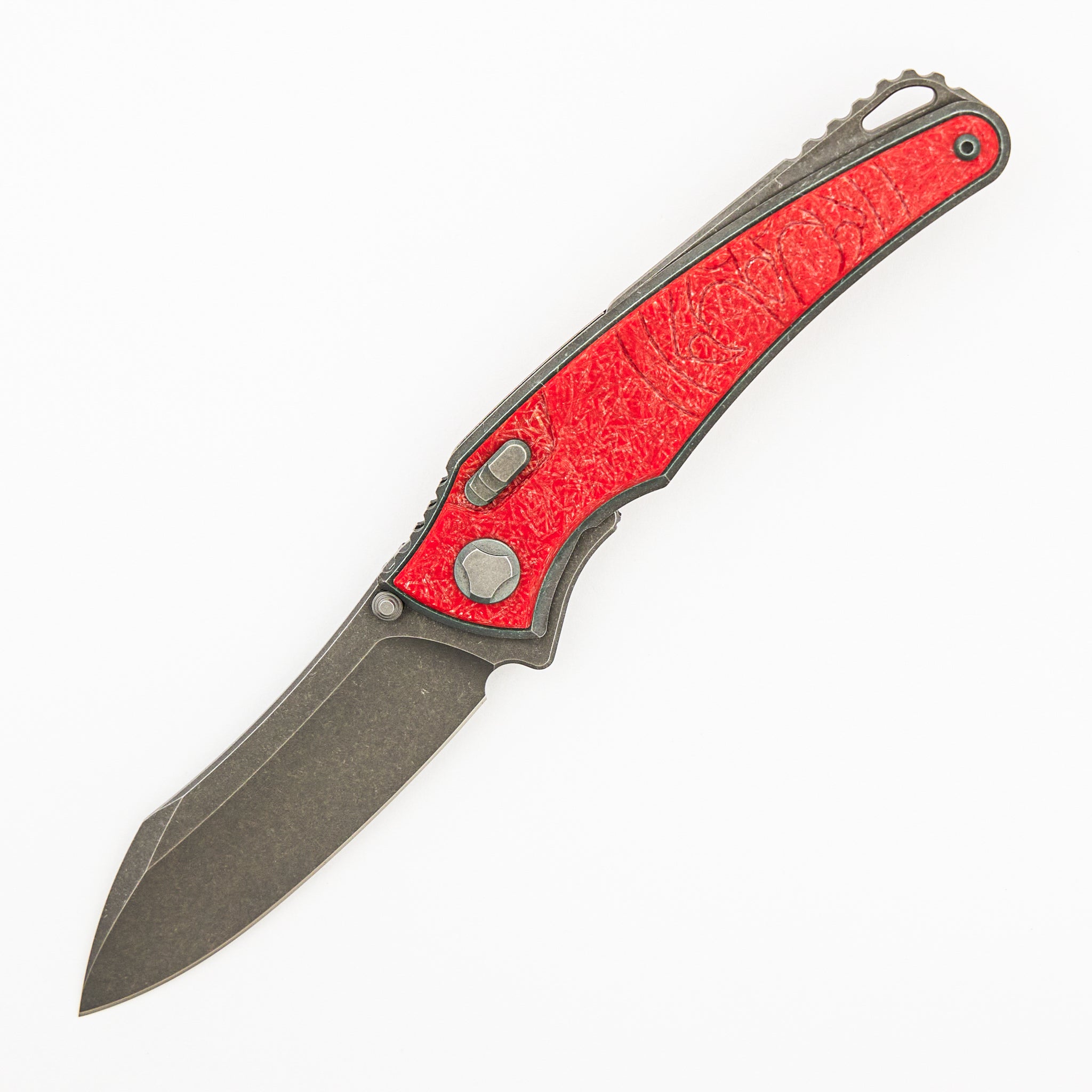 Talon - Tumbled Titanium/Pulse Red Glass Handle - M390 Blade